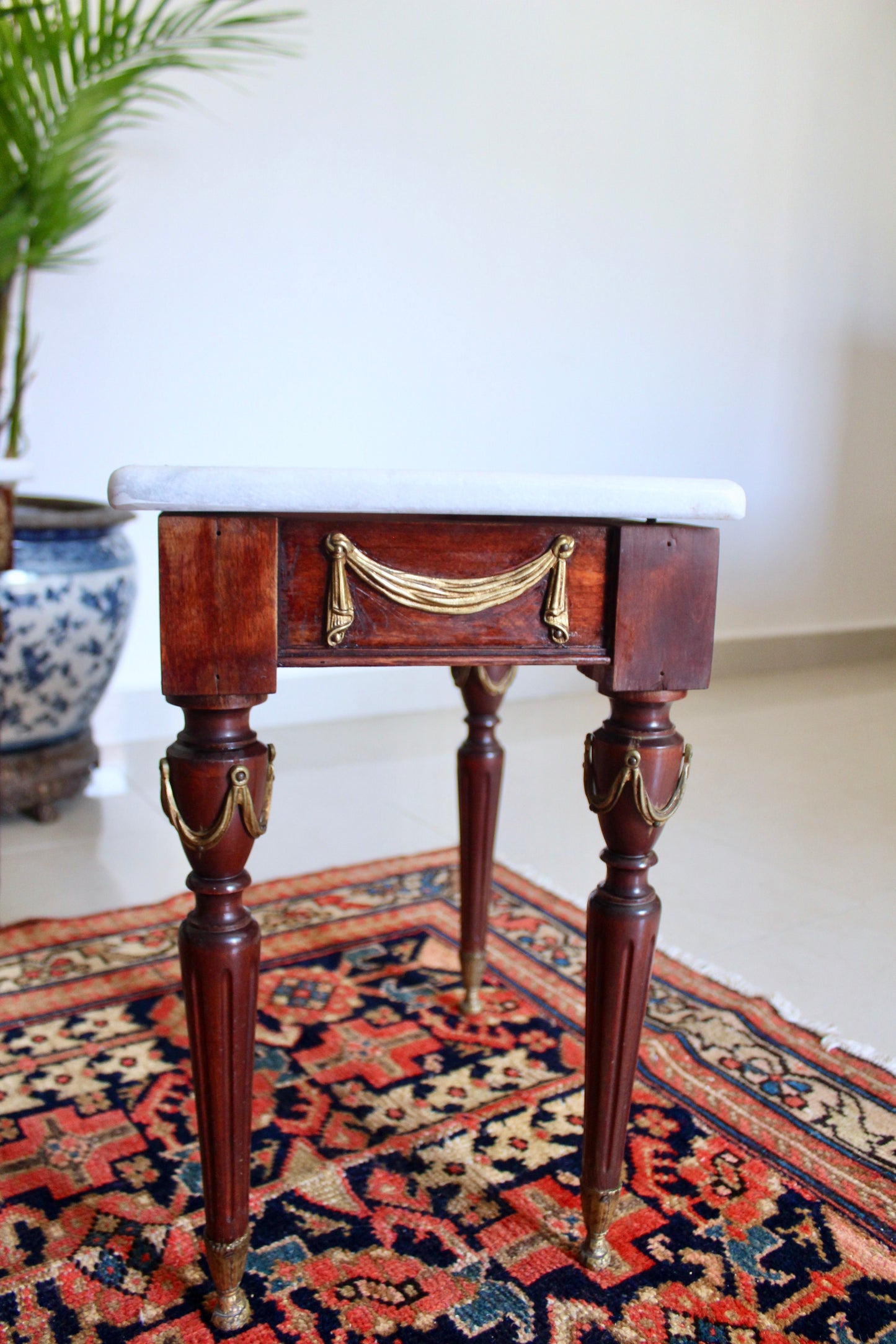 Vintage Spanish Neoclassical Marble Top Accent Tables, Mid-Century Louis XVI Style
