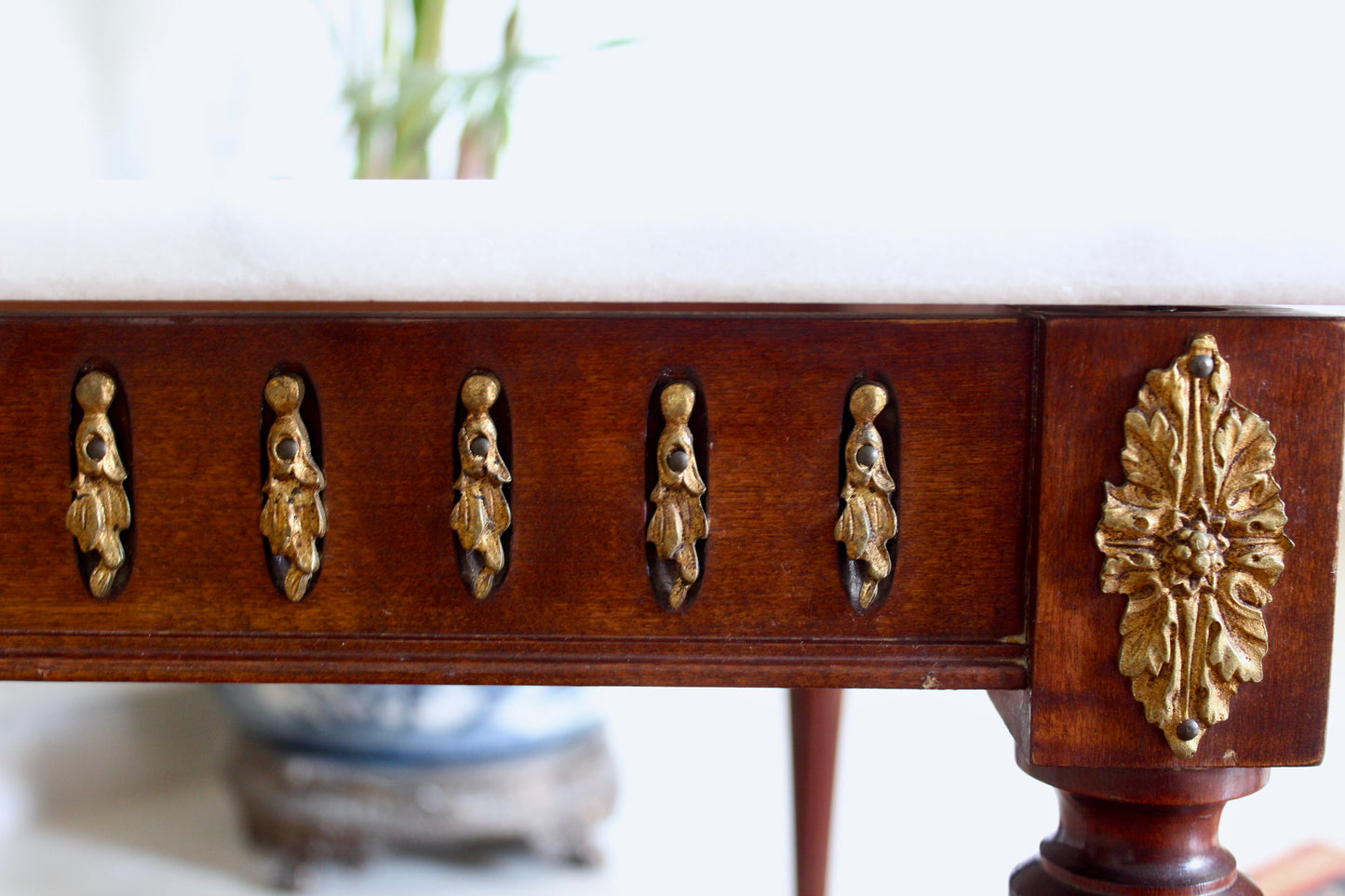 Vintage Spanish Neoclassical Marble Top Accent Tables, Mid-Century Louis XVI Style