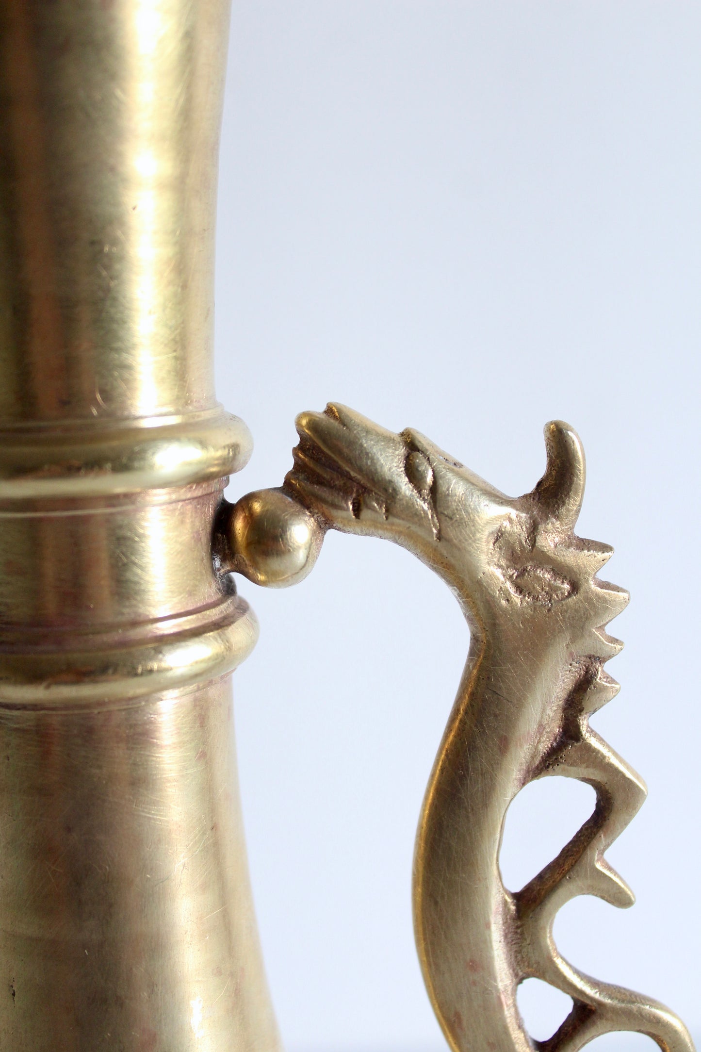 Mid-Century Chinoiserie Brass Vase with Dragon Handles