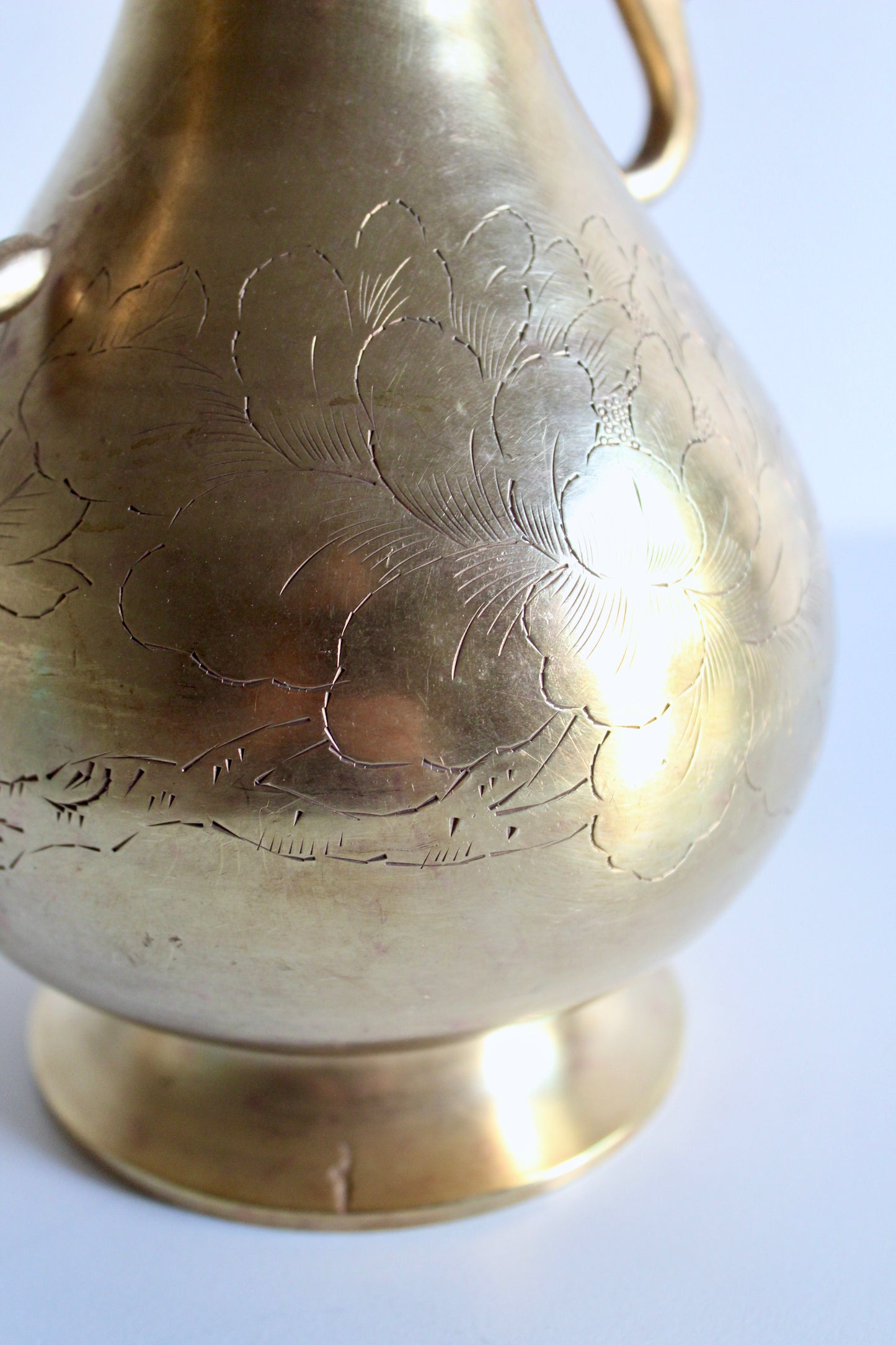 Mid-Century Chinoiserie Brass Vase with Dragon Handles