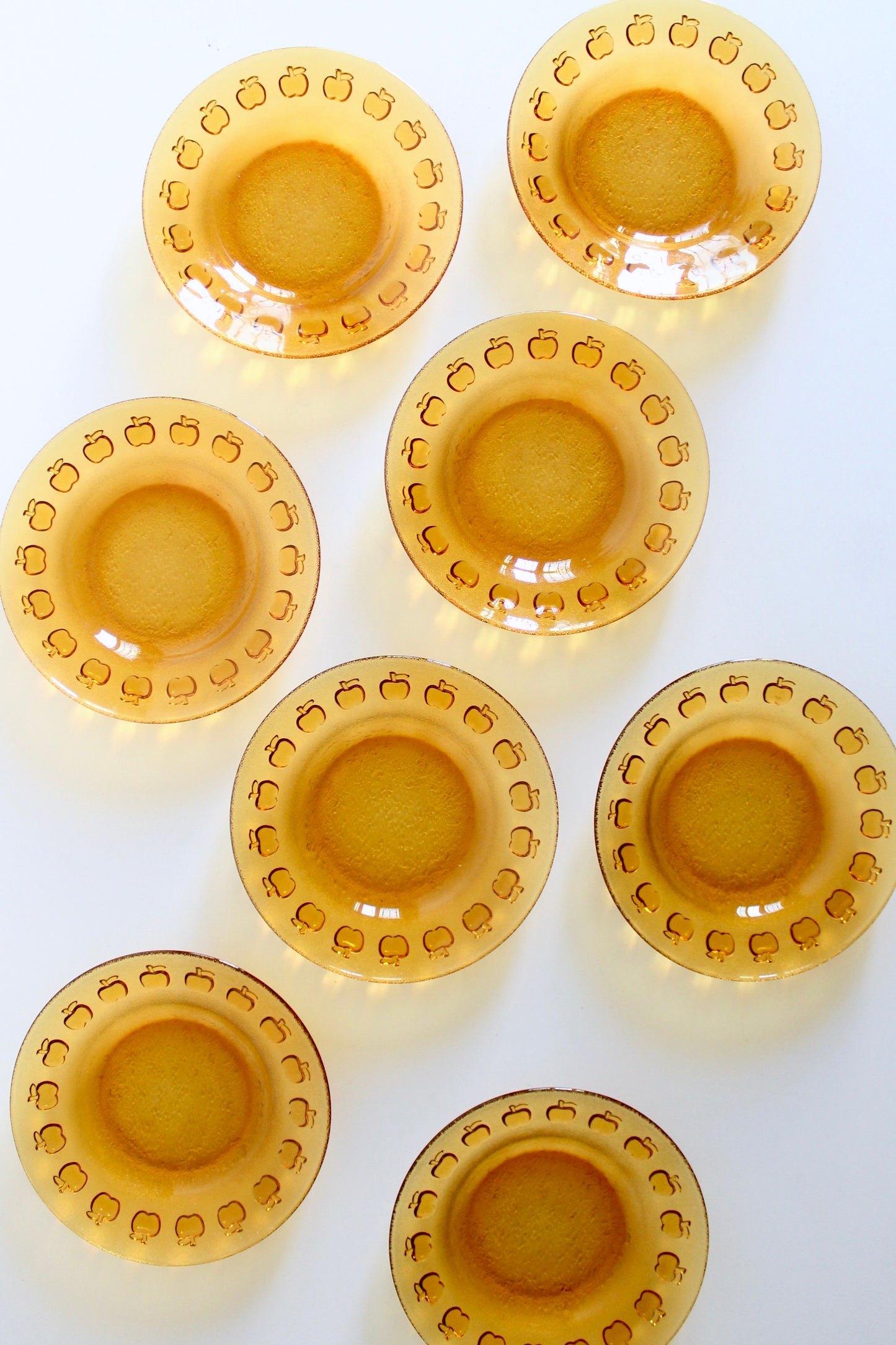 Set of 8 Vintage Amber Glass Apple Plates