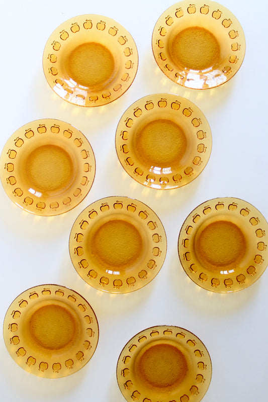 Set of 8 Vintage Amber Glass Apple Plates