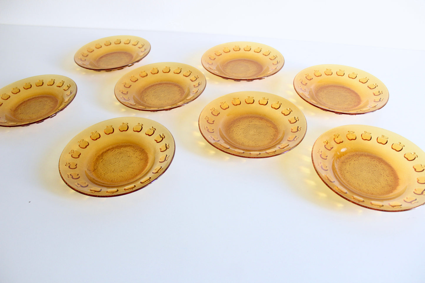 Set of 8 Vintage Amber Glass Apple Plates