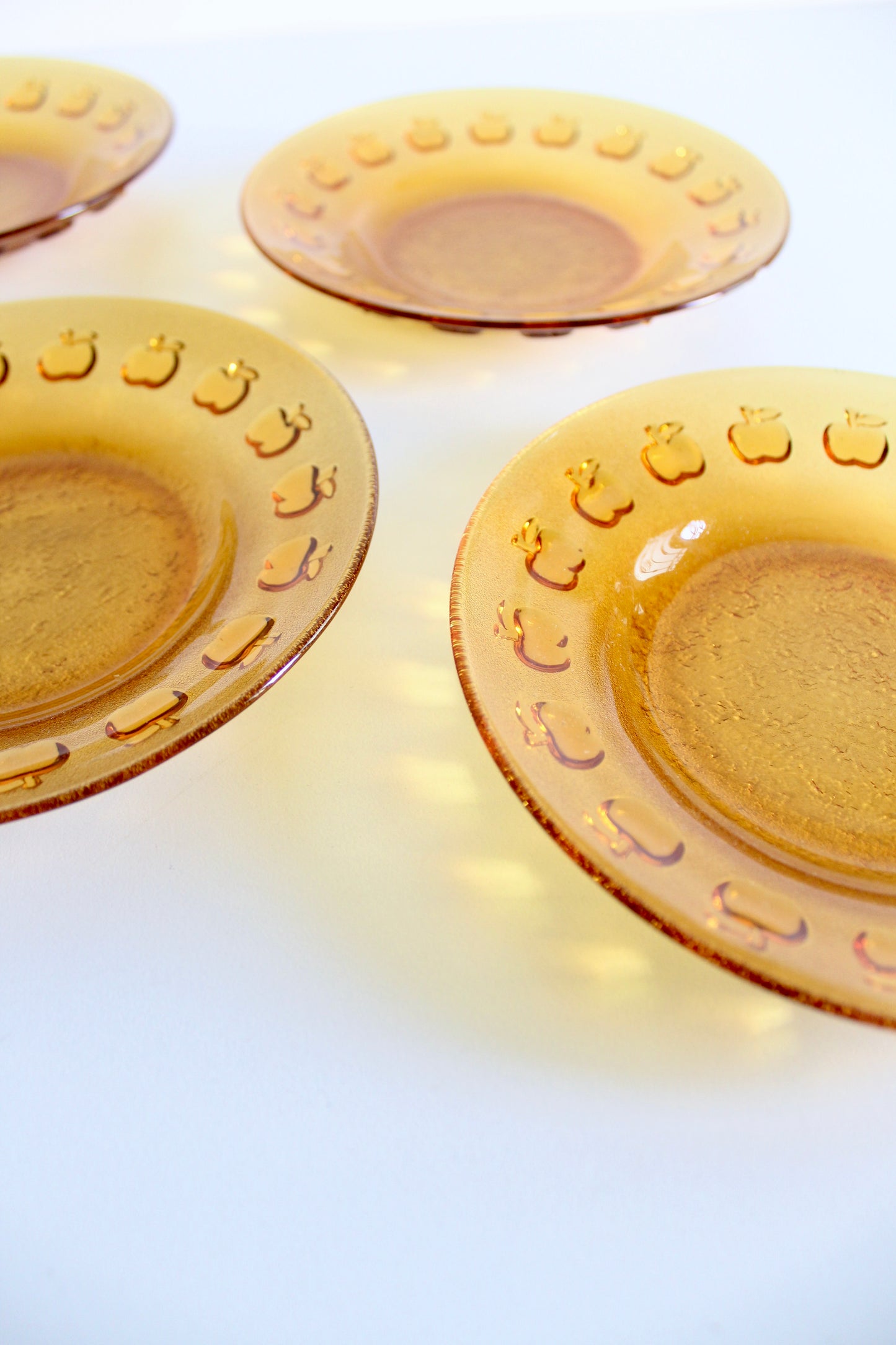 Set of 8 Vintage Amber Glass Apple Plates