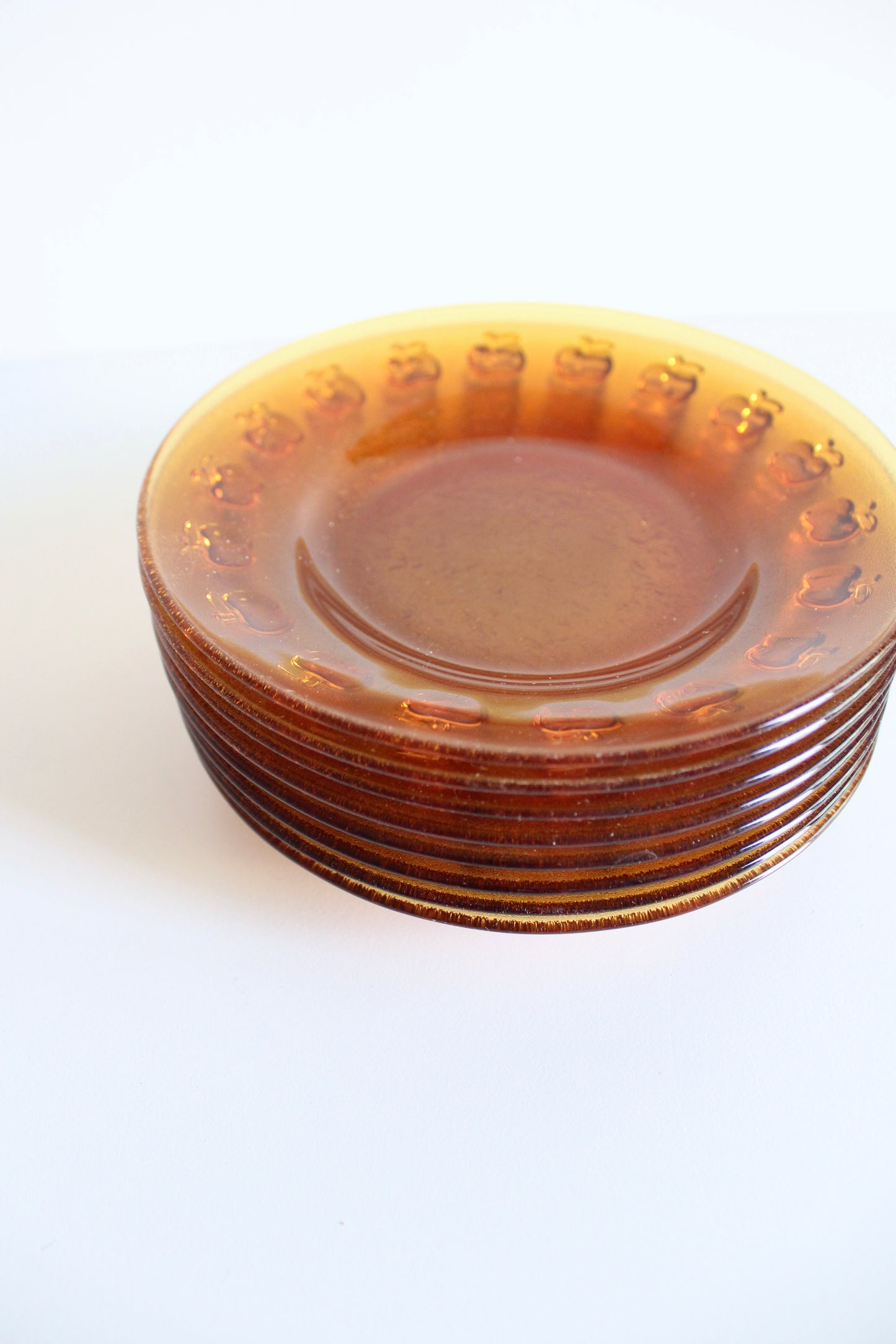 Set of 8 Vintage Amber Glass Apple Plates