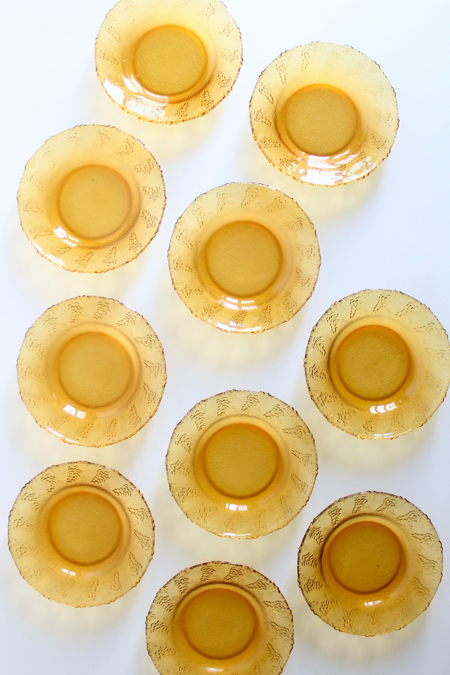 Set of 10 Vintage Amber Pressed Glass Plates