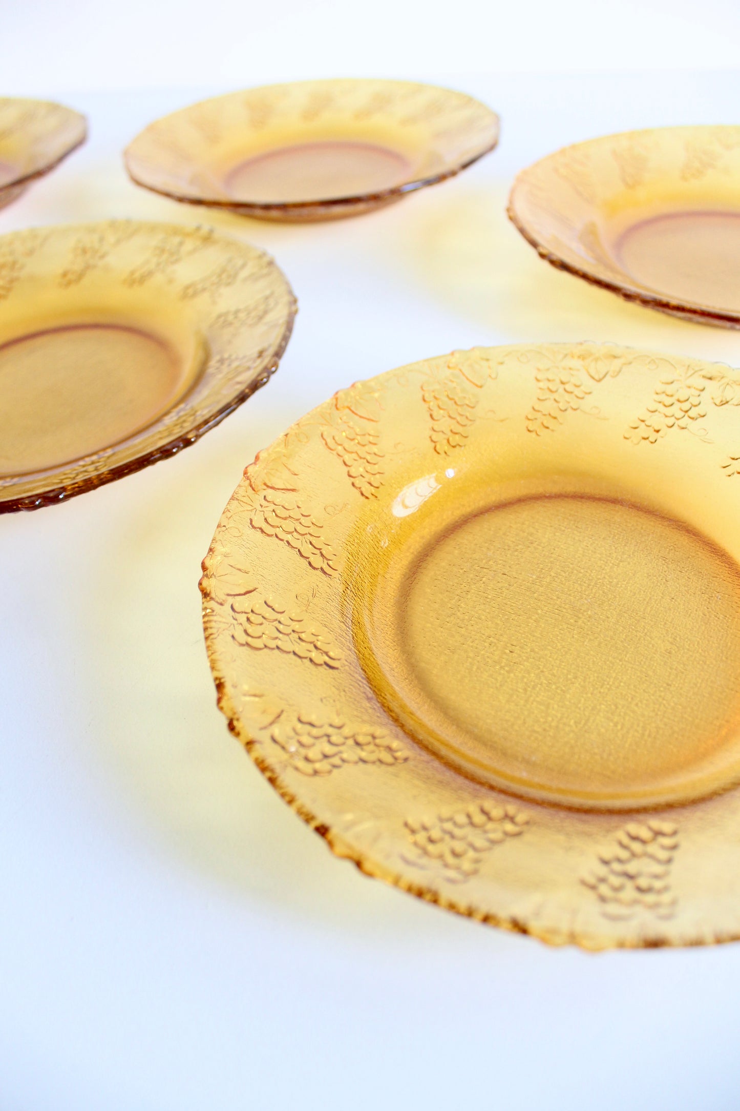 Set of 10 Vintage Amber Pressed Glass Plates