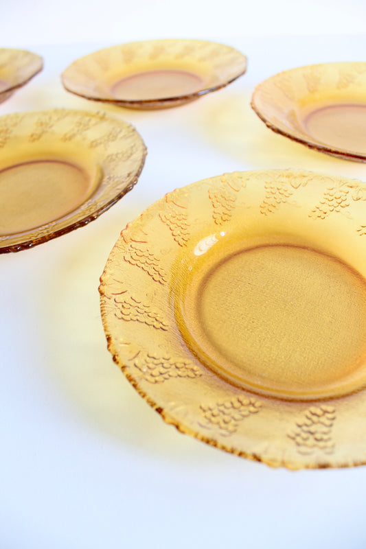 Set of 10 Vintage Amber Pressed Glass Plates