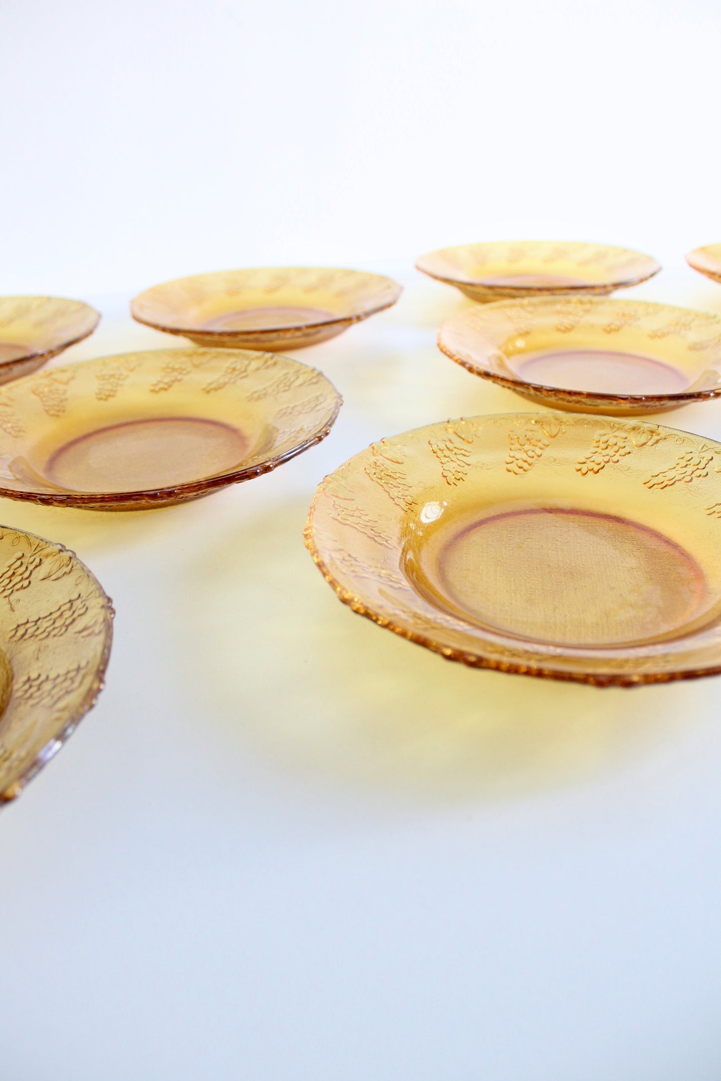 Set of 10 Vintage Amber Pressed Glass Plates