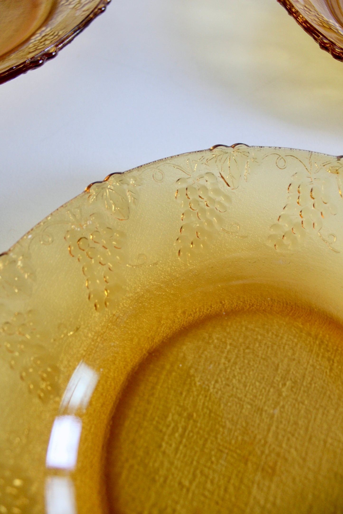 Set of 10 Vintage Amber Pressed Glass Plates