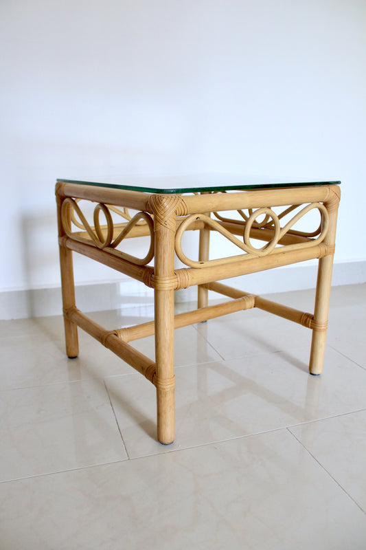 Vintage Bamboo Side Table w/ Glass Top