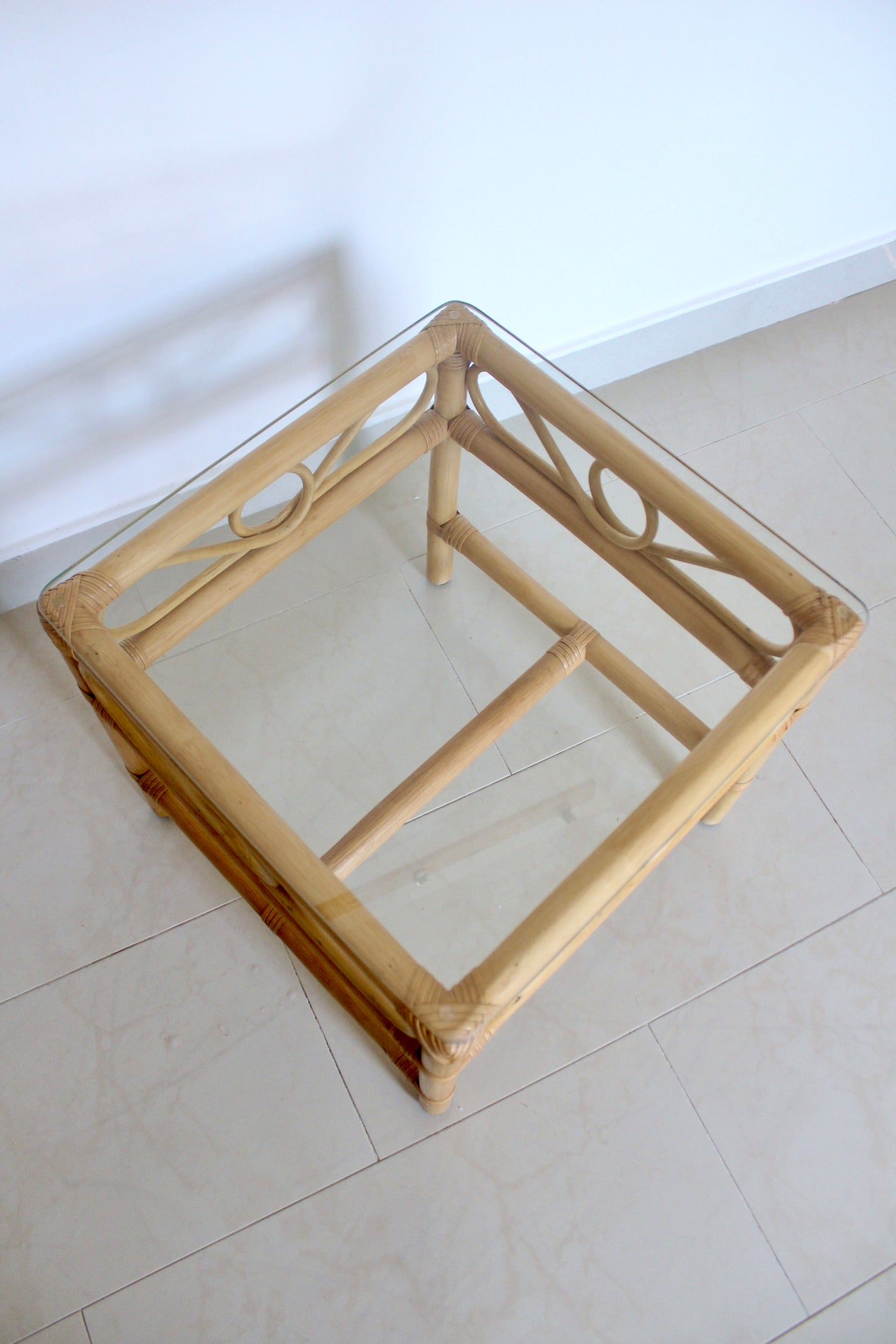 Vintage Bamboo Side Table w/ Glass Top