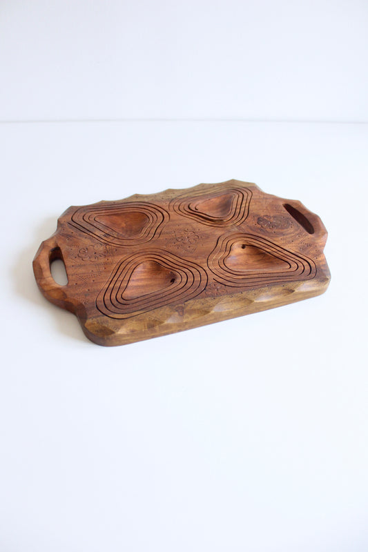 Vintage Indian Hand-Carved Wooden Serving Tray