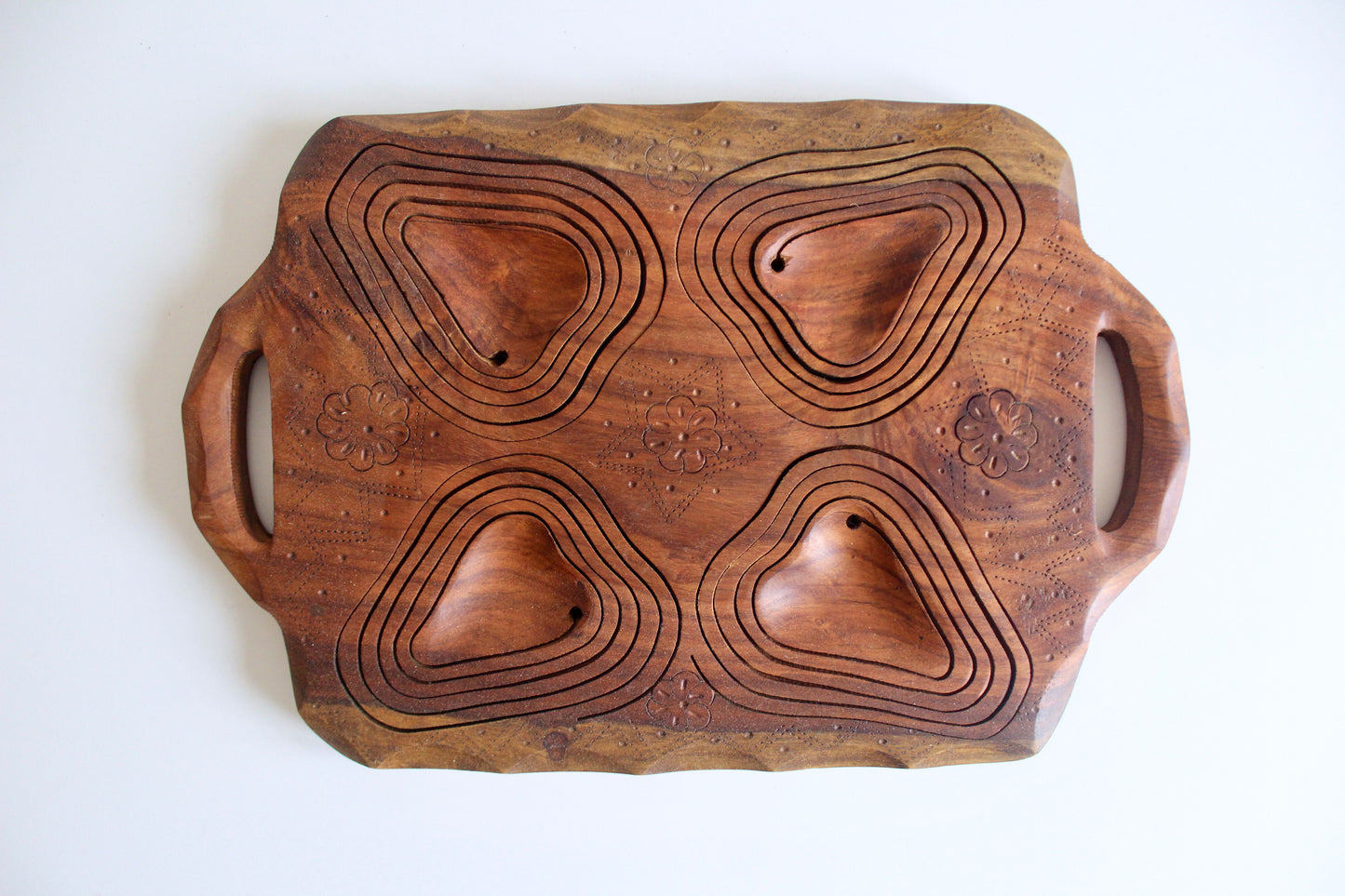 Vintage Indian Hand-Carved Wooden Serving Tray