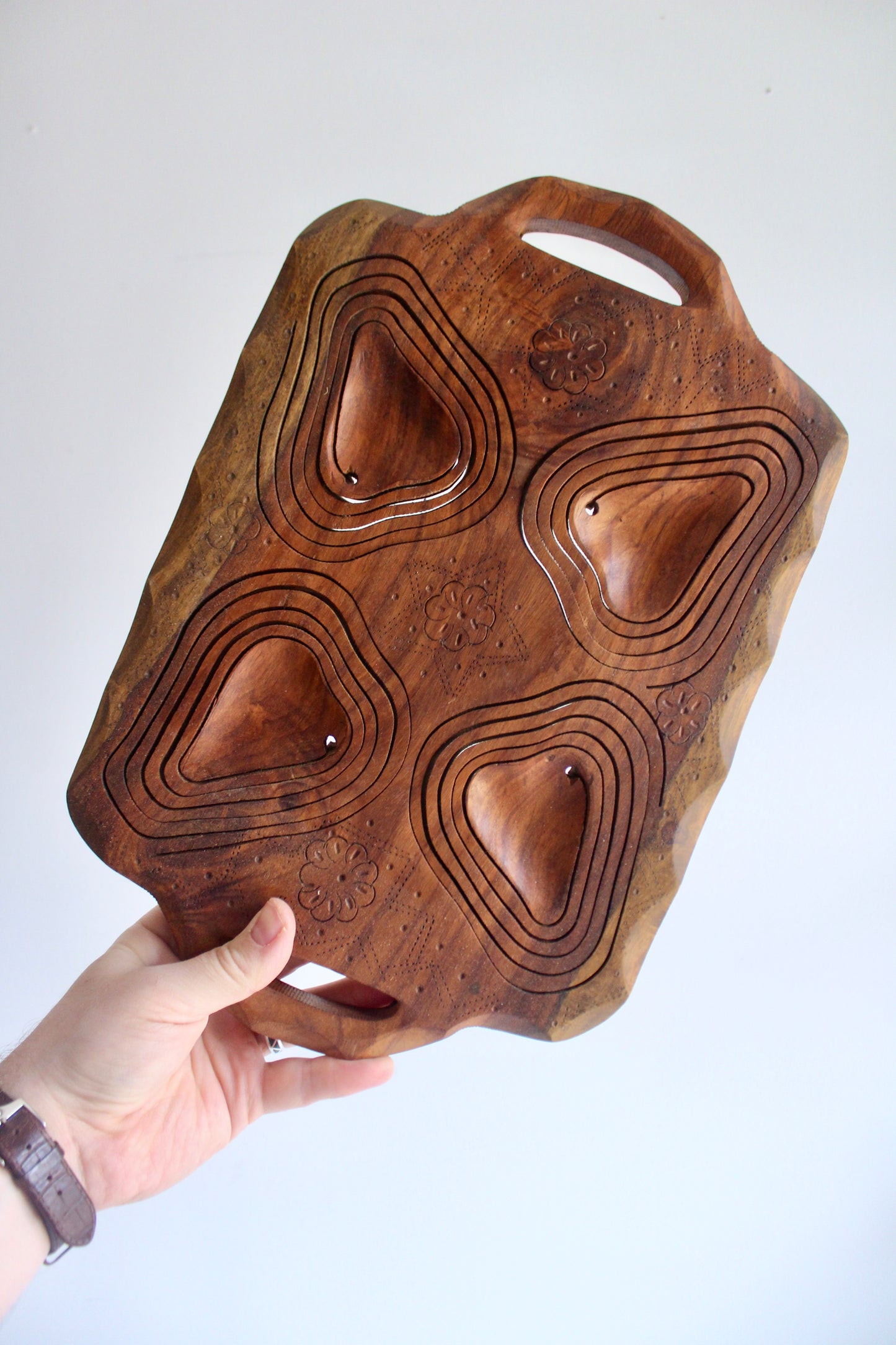 Vintage Indian Hand-Carved Wooden Serving Tray