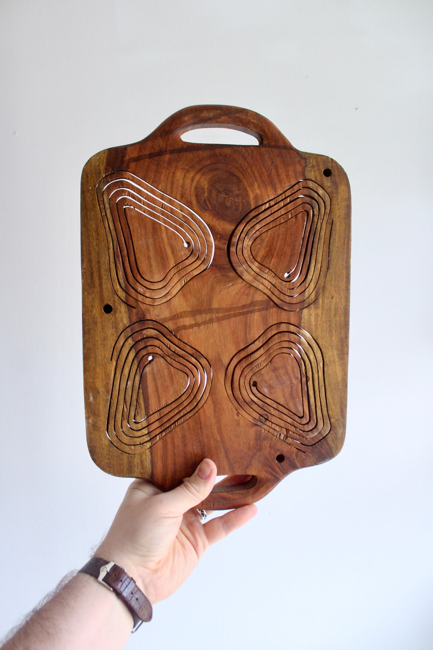 Vintage Indian Hand-Carved Wooden Serving Tray