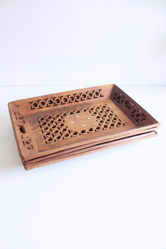 Set of Four Pakistani Rosewood Jali Serving Trays