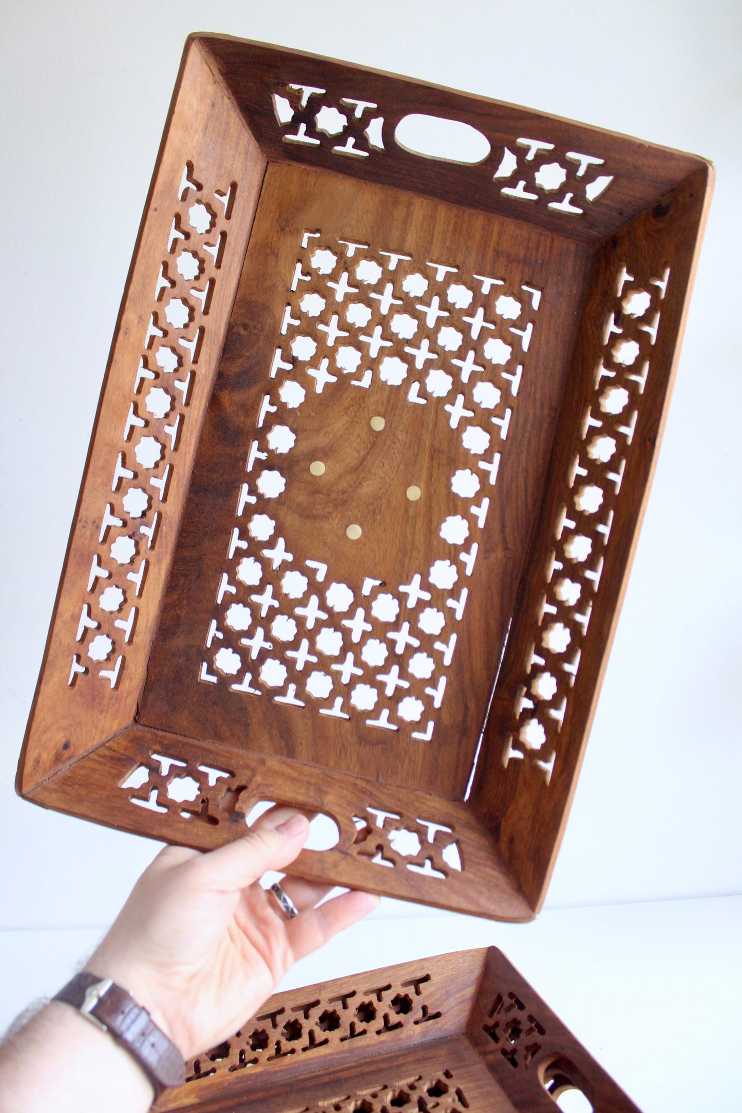 Set of Four Pakistani Rosewood Jali Serving Trays