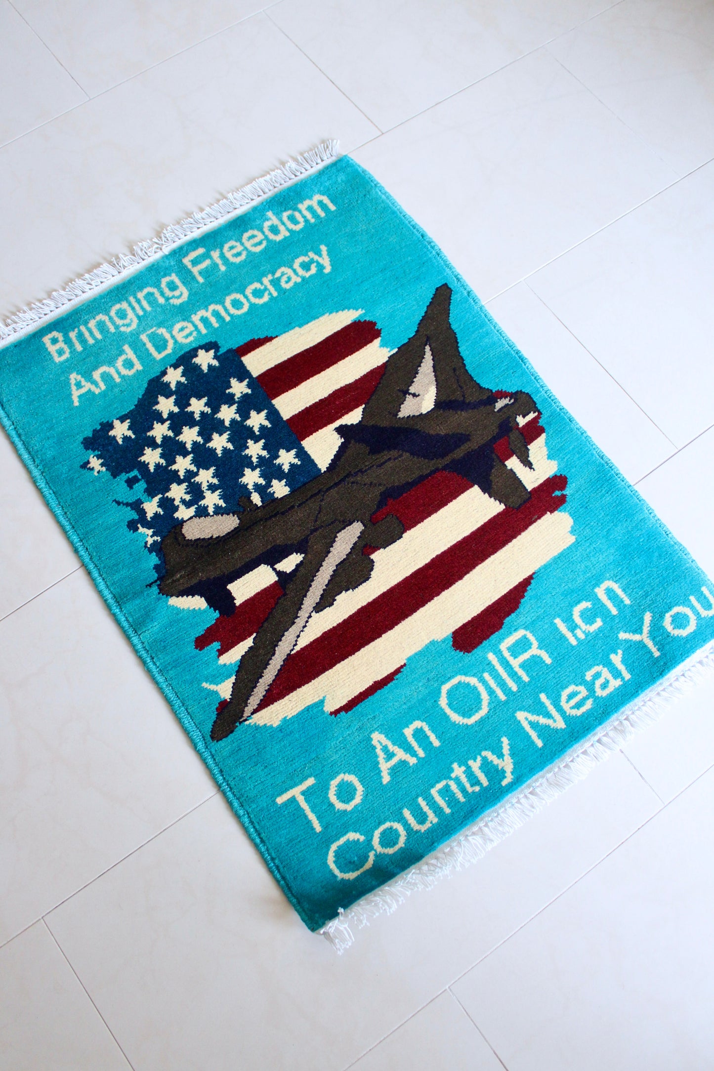 Contemporary Afghan War Rug “Bringing Freedom & Democracy”
