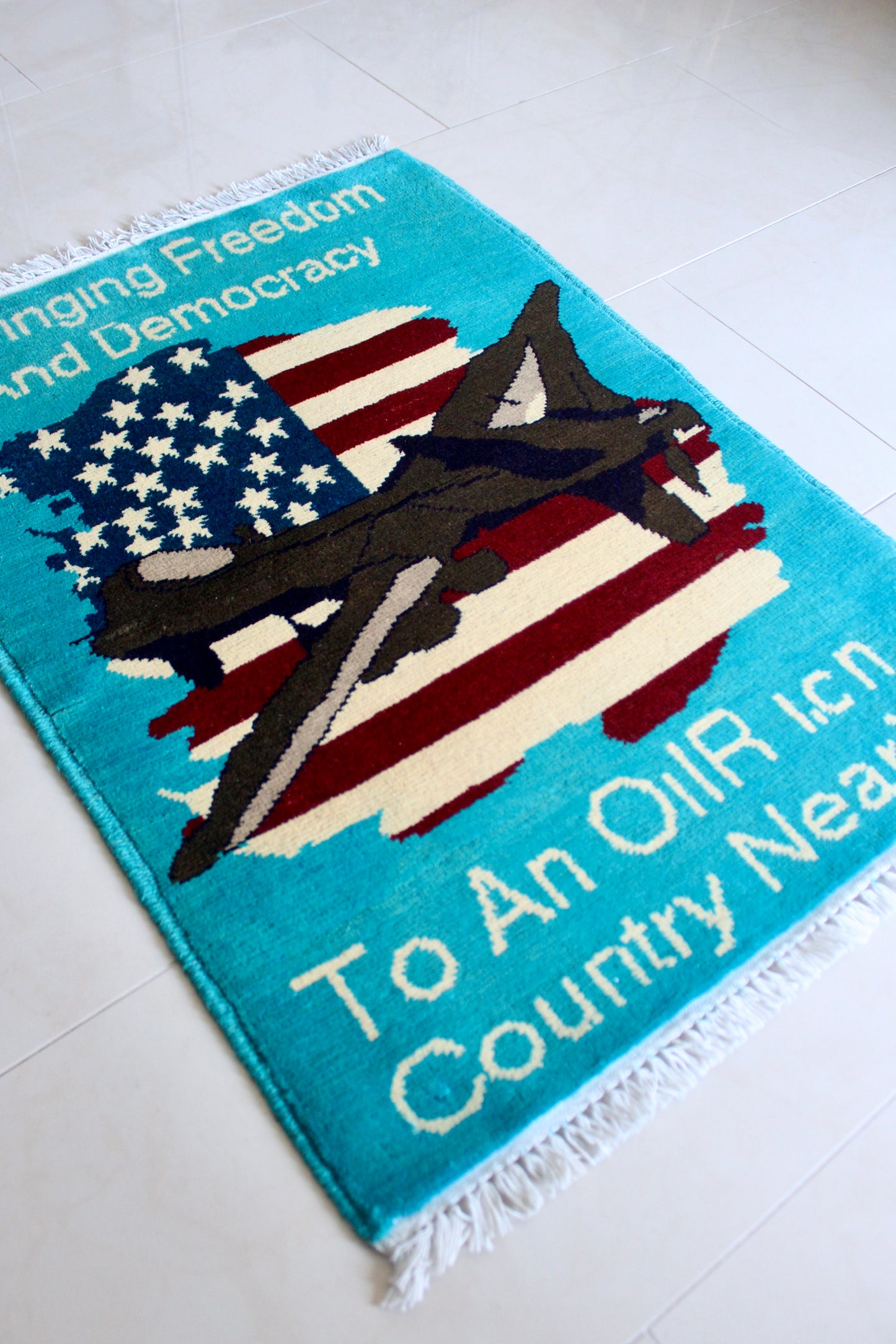 Contemporary Afghan War Rug “Bringing Freedom & Democracy”