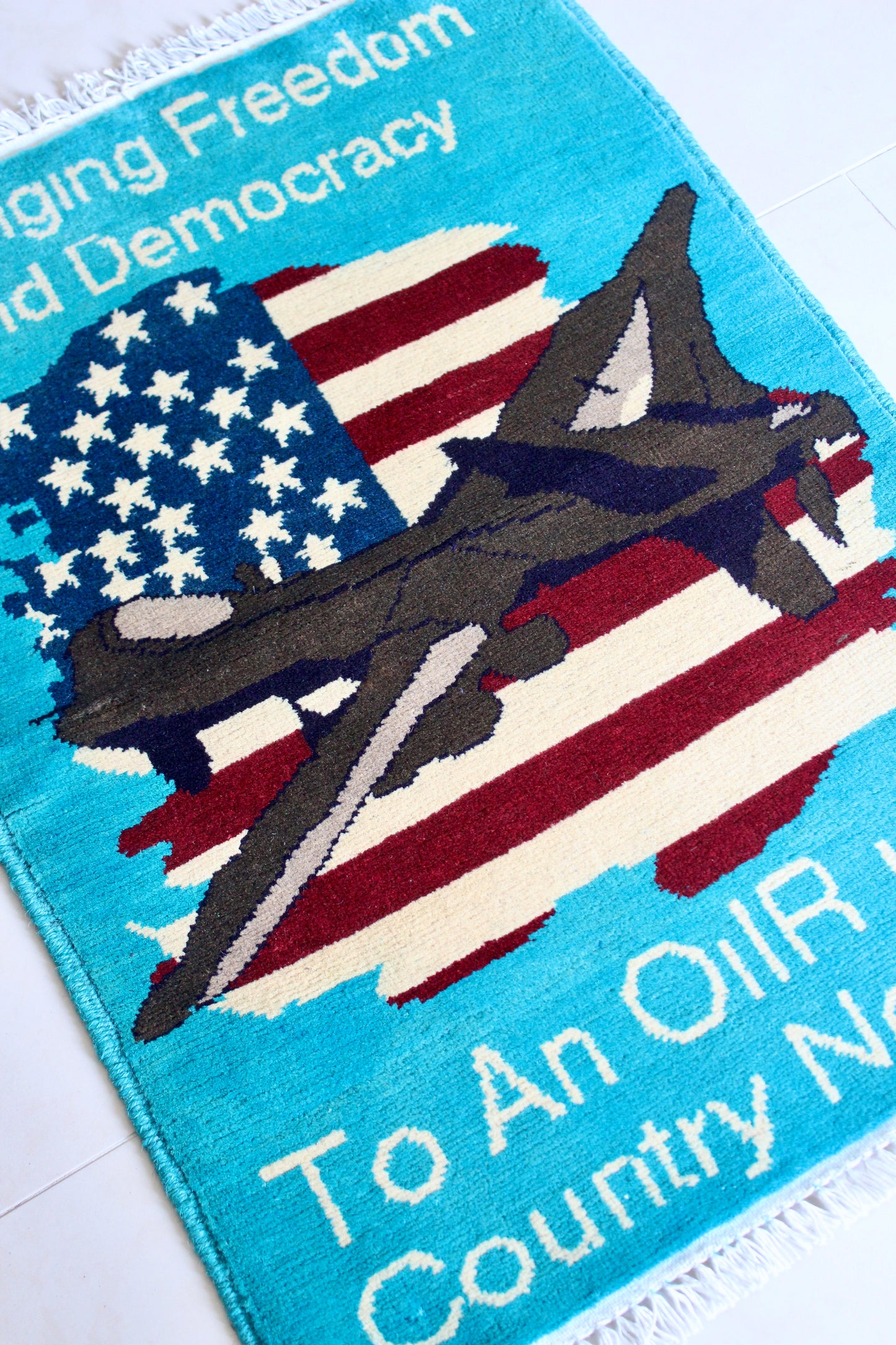 Contemporary Afghan War Rug “Bringing Freedom & Democracy”