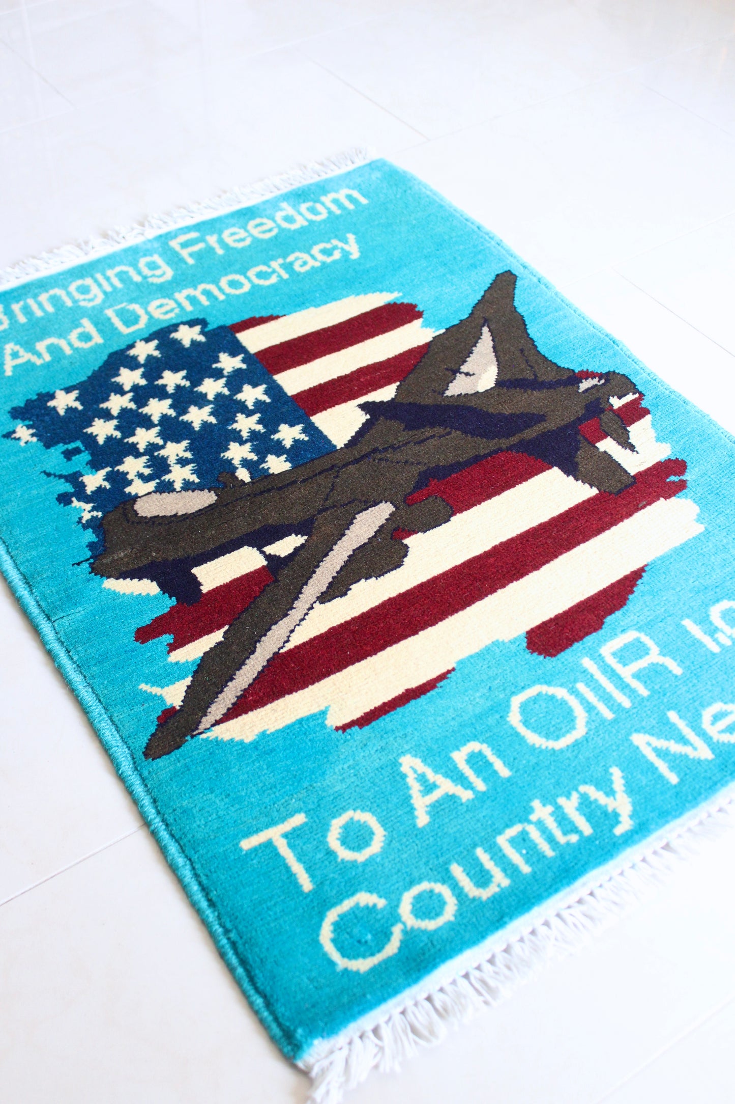 Contemporary Afghan War Rug “Bringing Freedom & Democracy”