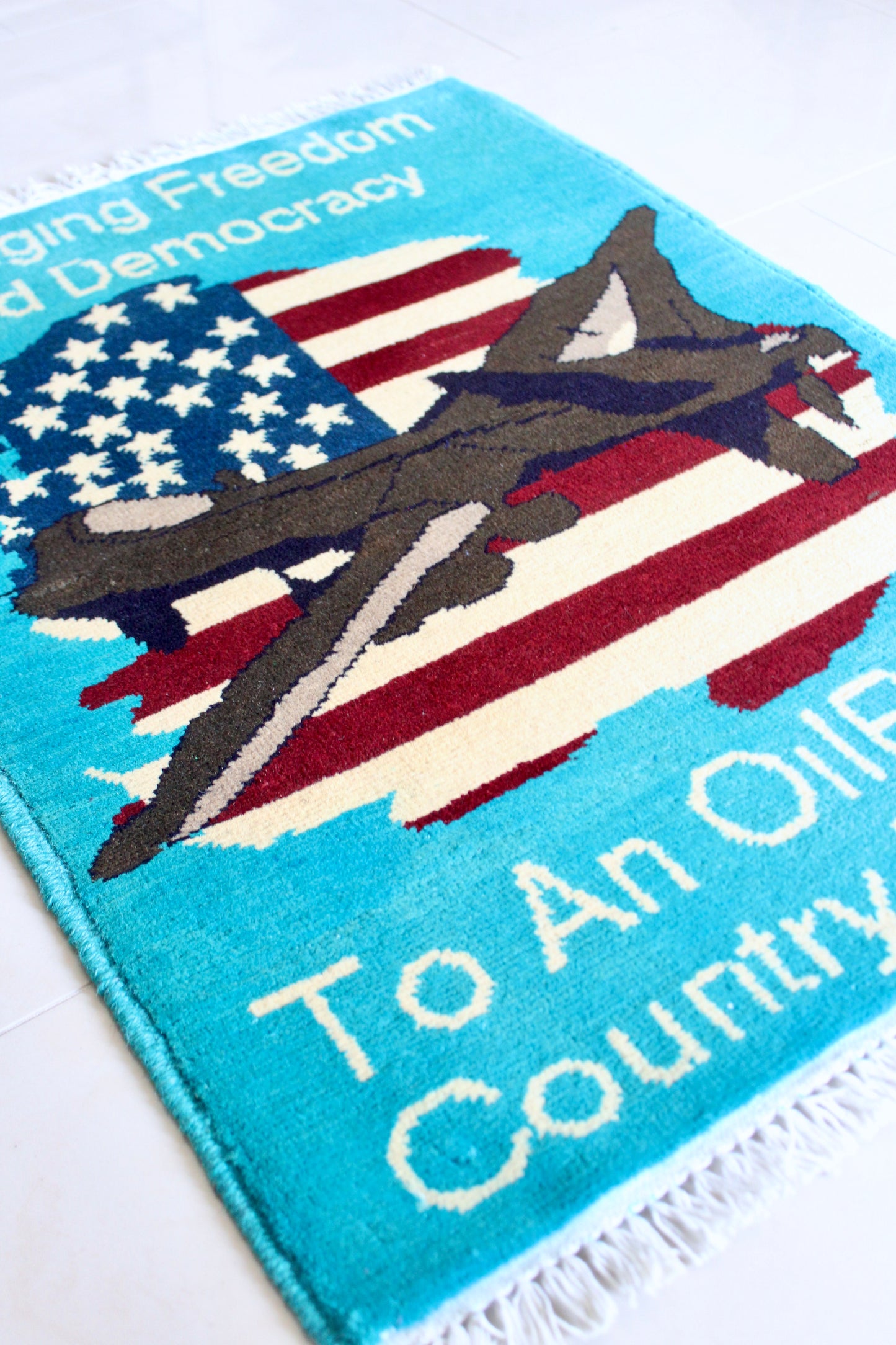 Contemporary Afghan War Rug “Bringing Freedom & Democracy”