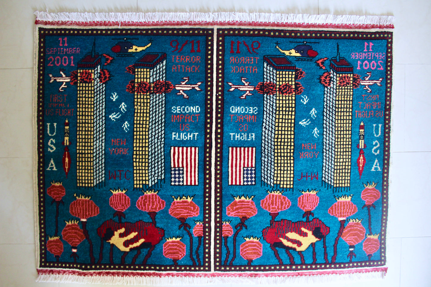 Double Panel 9/11 Afghan War Rug
