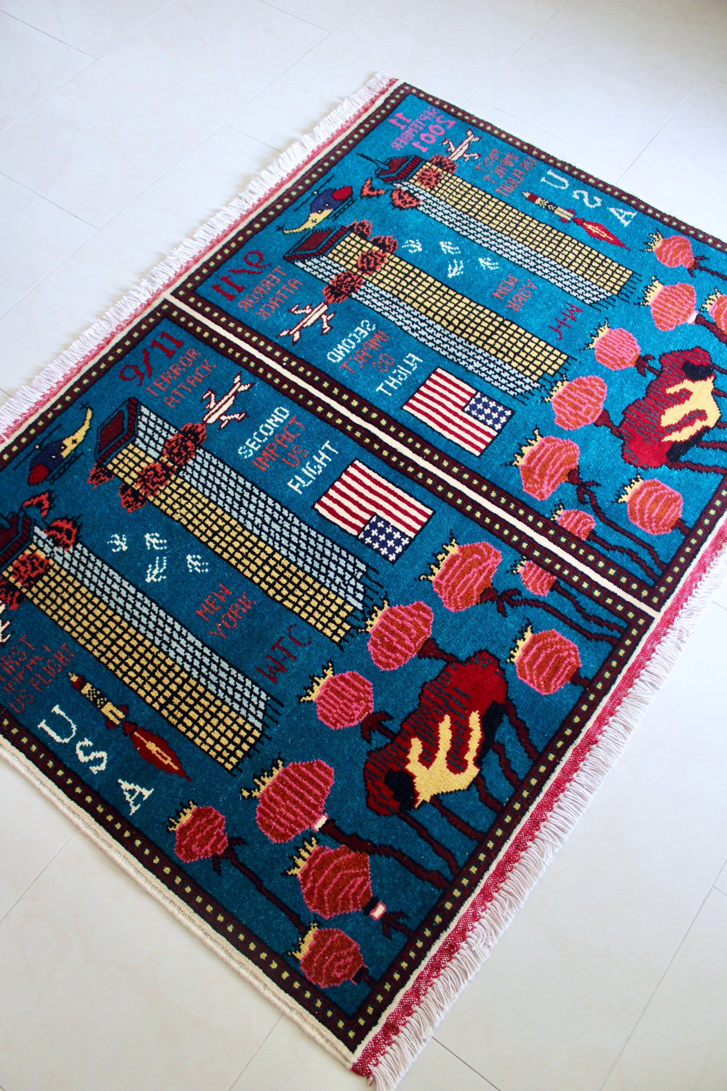 Double Panel 9/11 Afghan War Rug