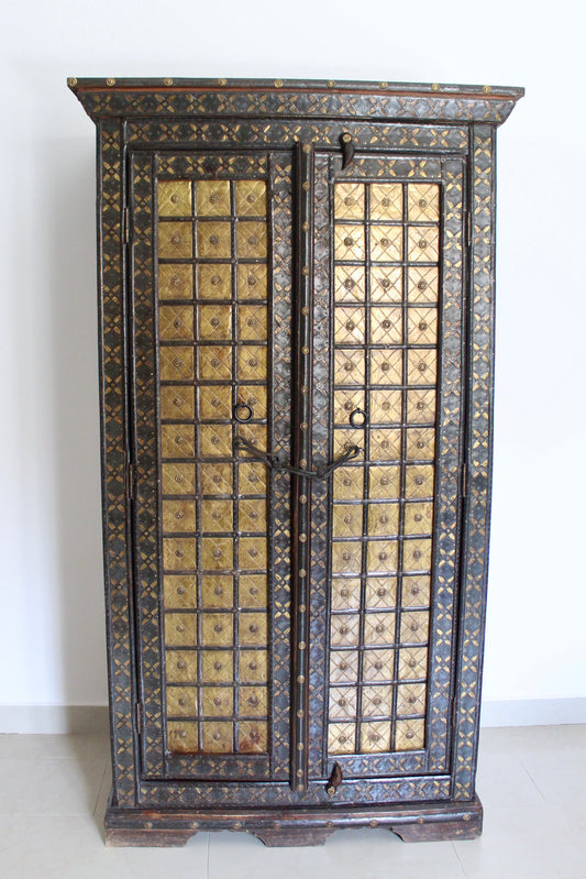 Large Anglo-Indian Brass Inlaid Wardrobe Cabinet