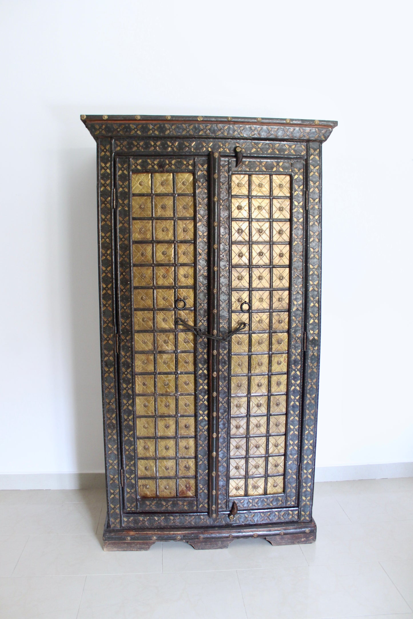 Large Anglo-Indian Brass Inlaid Wardrobe Cabinet