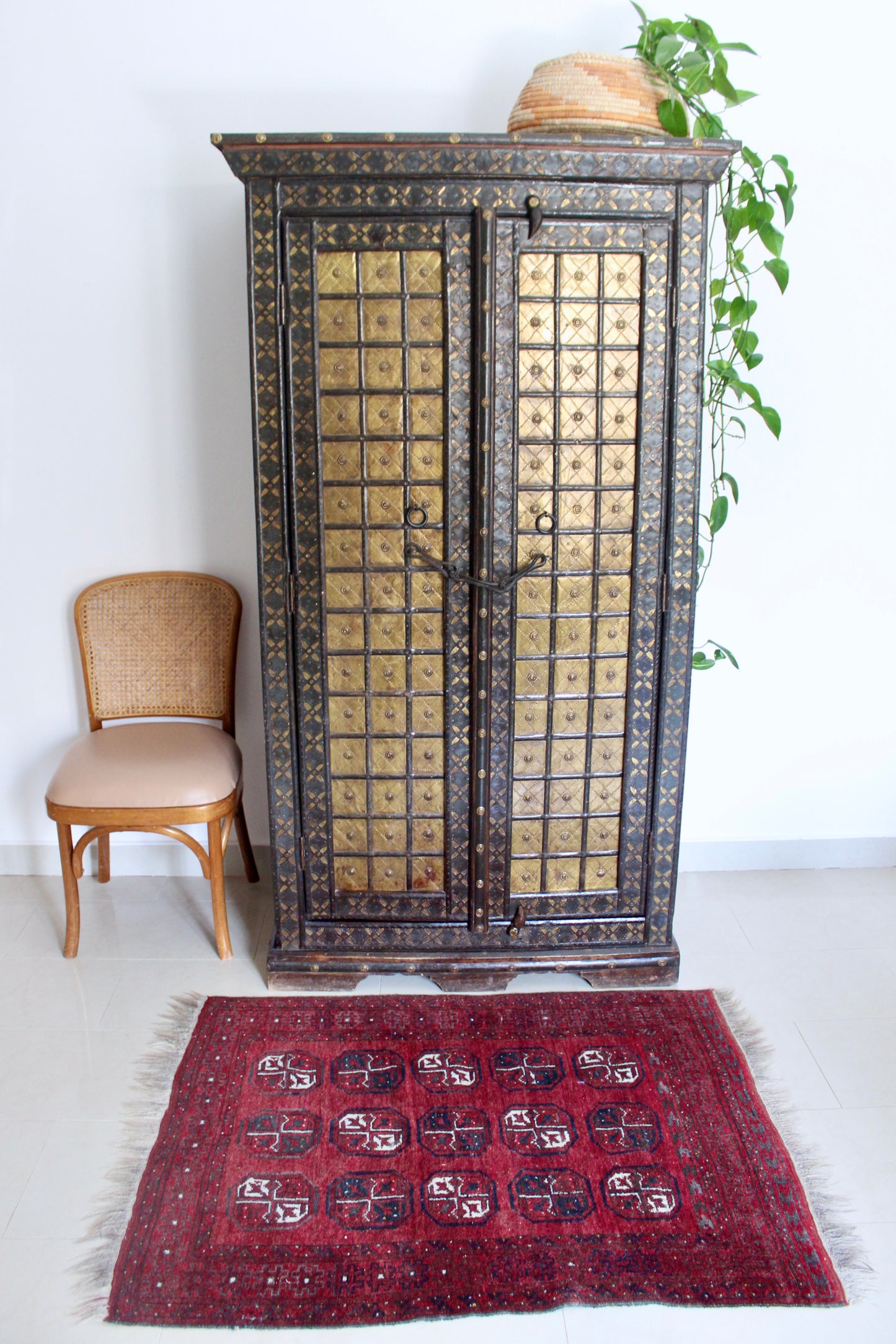 Large Anglo-Indian Brass Inlaid Wardrobe Cabinet