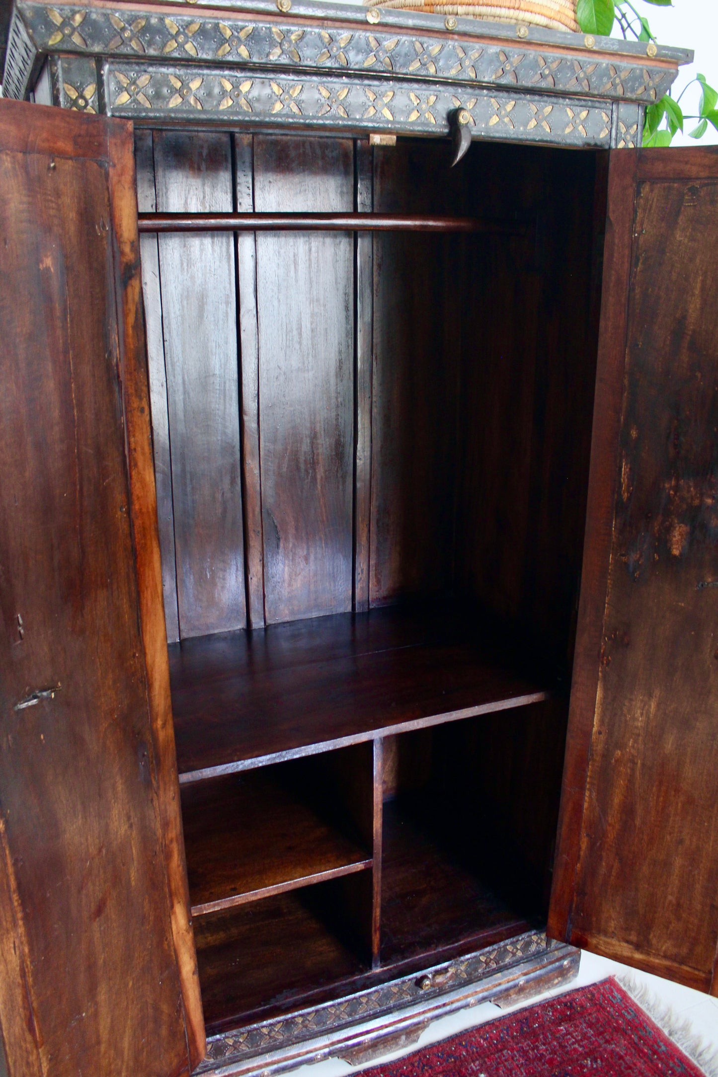 Large Anglo-Indian Brass Inlaid Wardrobe Cabinet