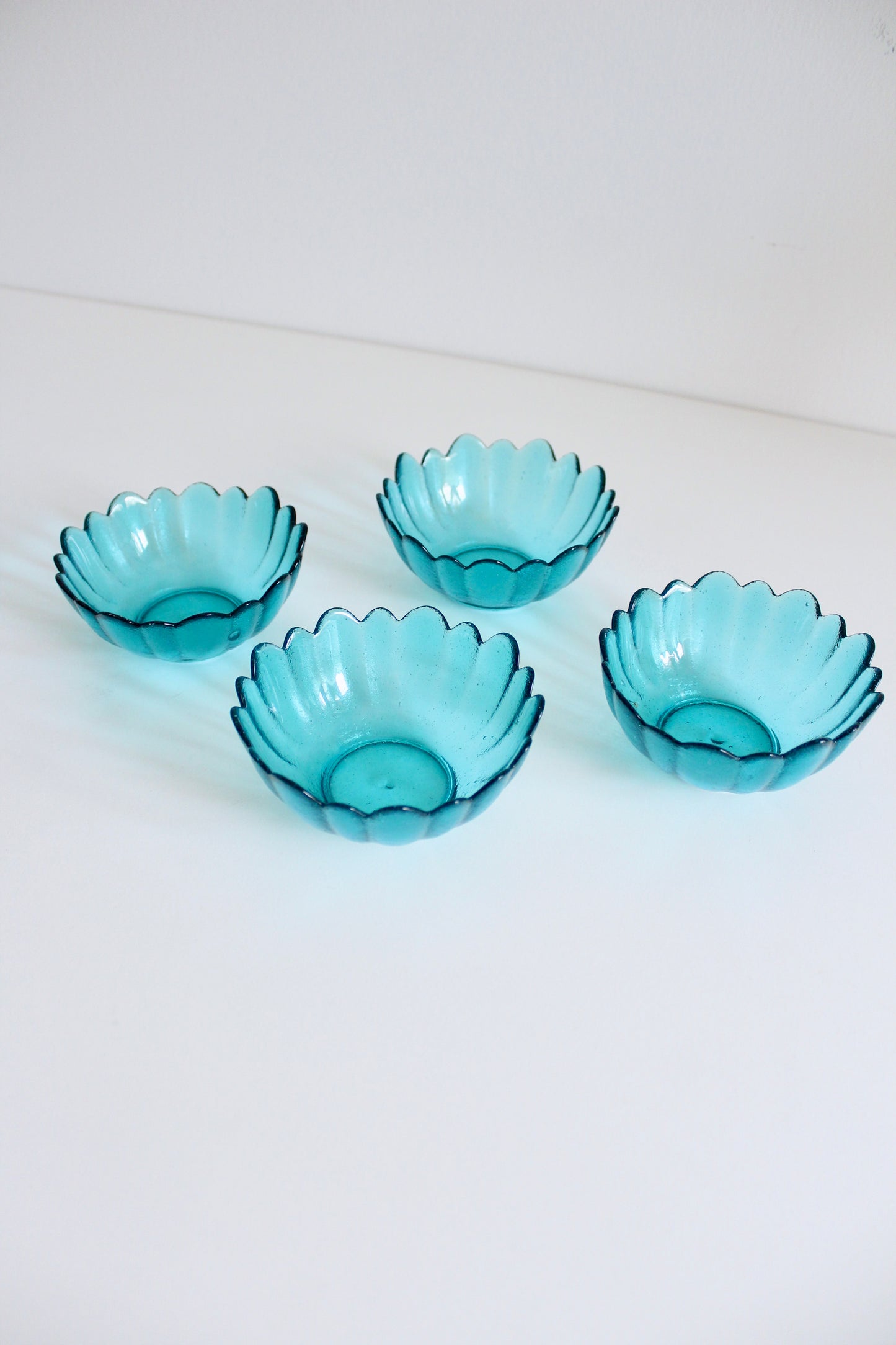 Mid Century Turquoise Petal Glass Dessert Bowls