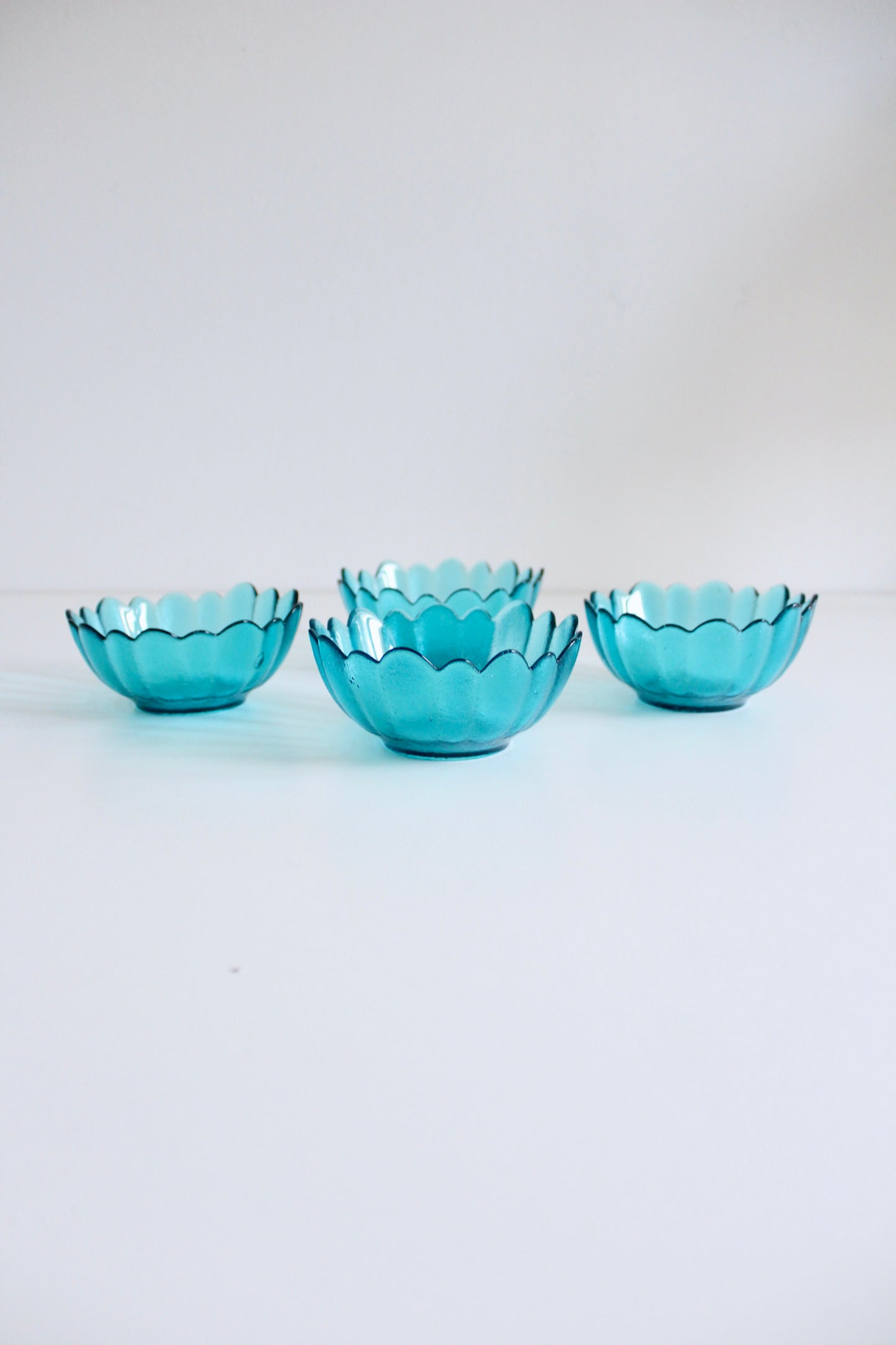 Mid Century Turquoise Petal Glass Dessert Bowls