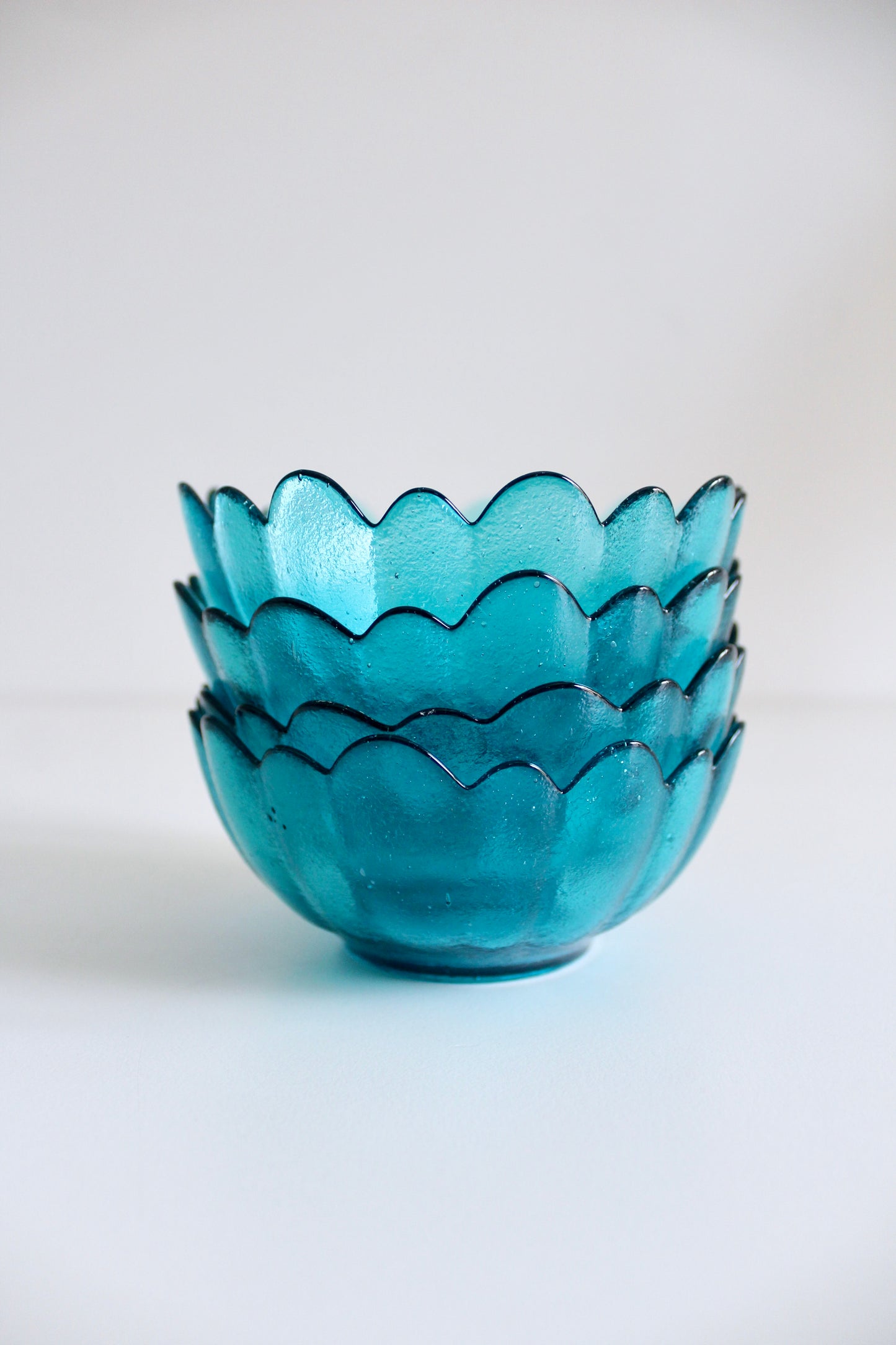 Mid Century Turquoise Petal Glass Dessert Bowls