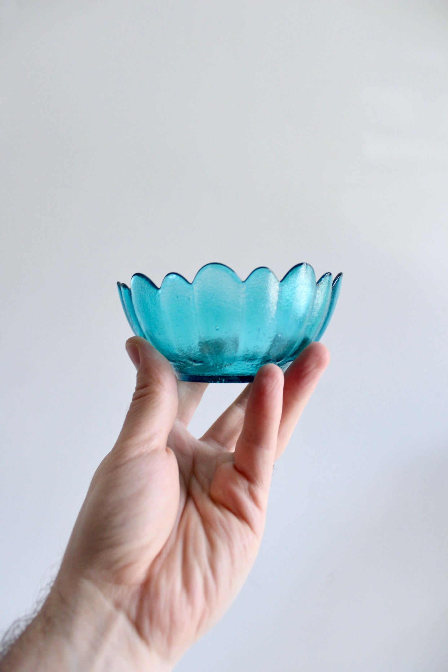 Mid Century Turquoise Petal Glass Dessert Bowls