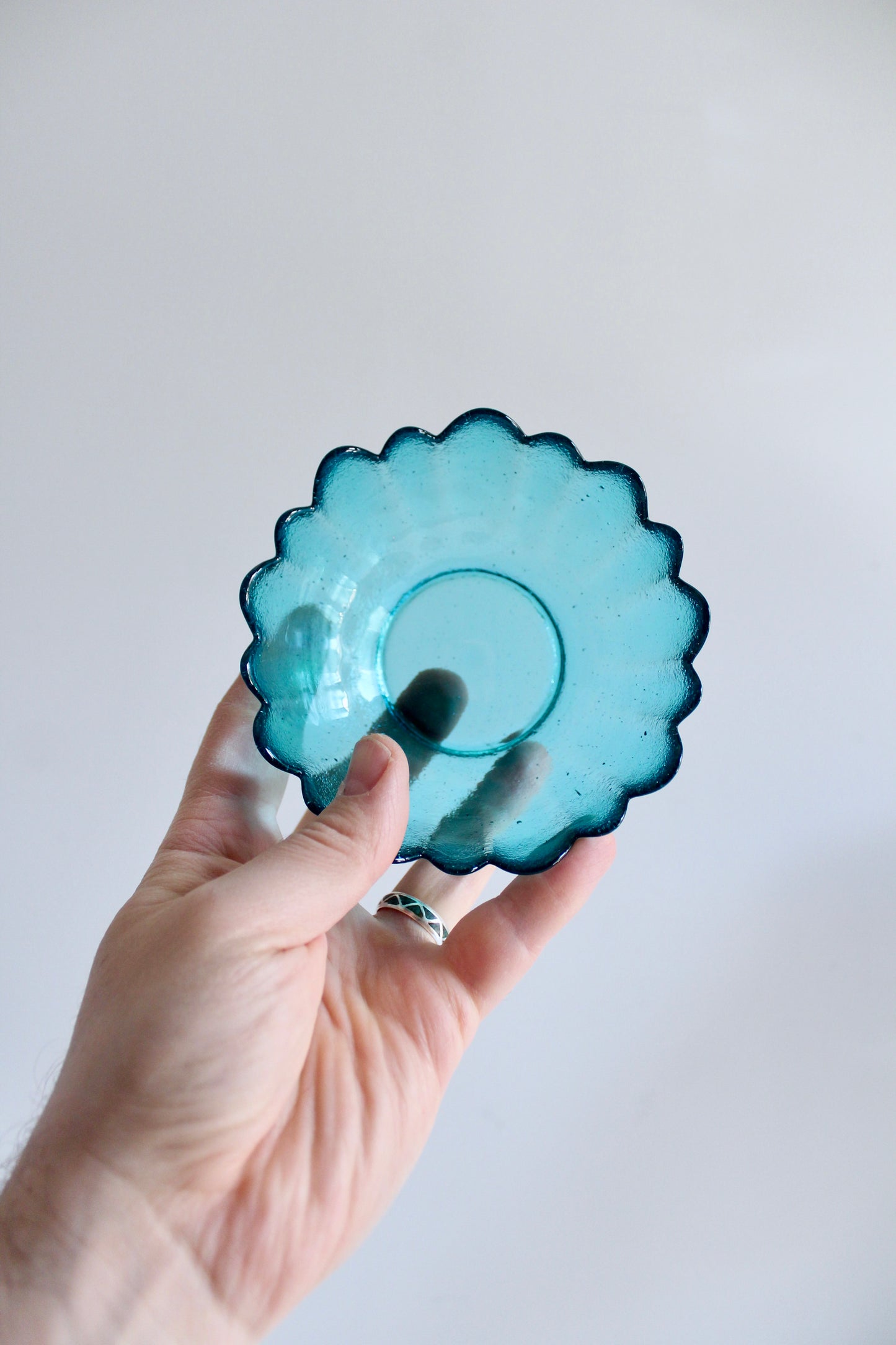 Mid Century Turquoise Petal Glass Dessert Bowls
