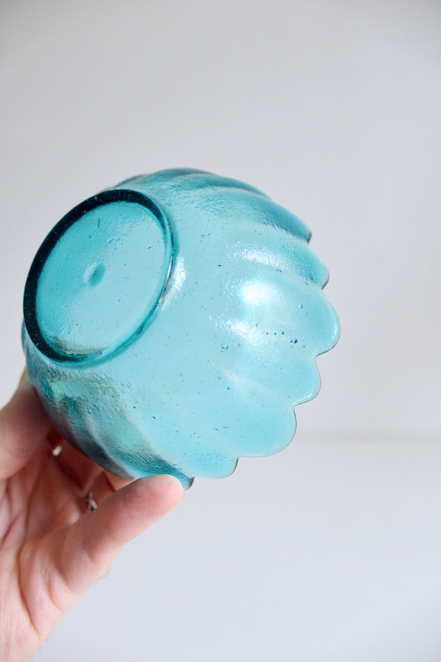 Mid Century Turquoise Petal Glass Dessert Bowls