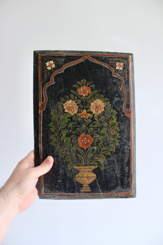 19th Century Indo-Persian Hand Painted Wooden Panel