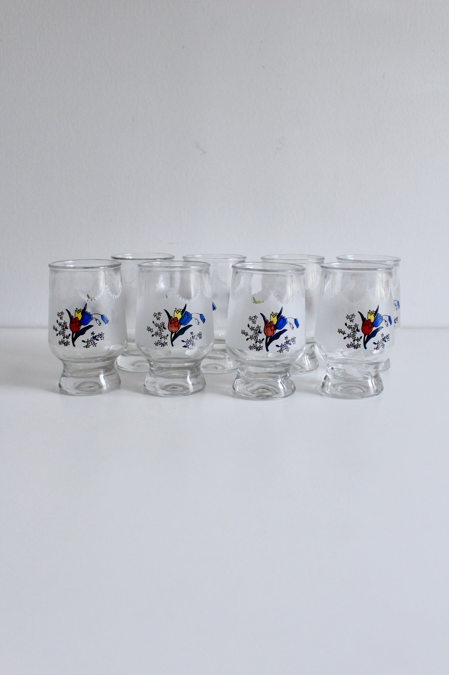 Vintage Floral Juice Glass Set with Chrome Rack