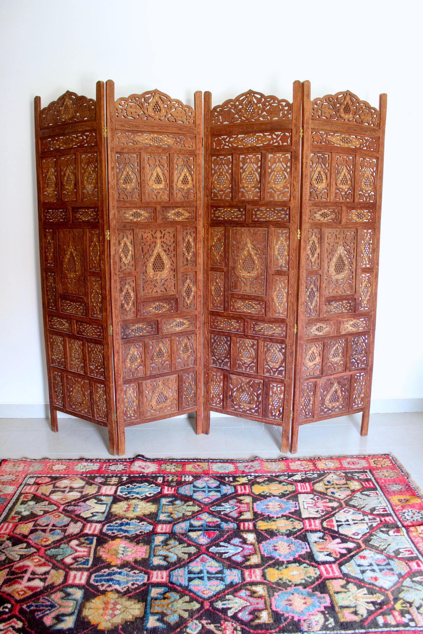 Carved Indian Jali Folding Room Divider