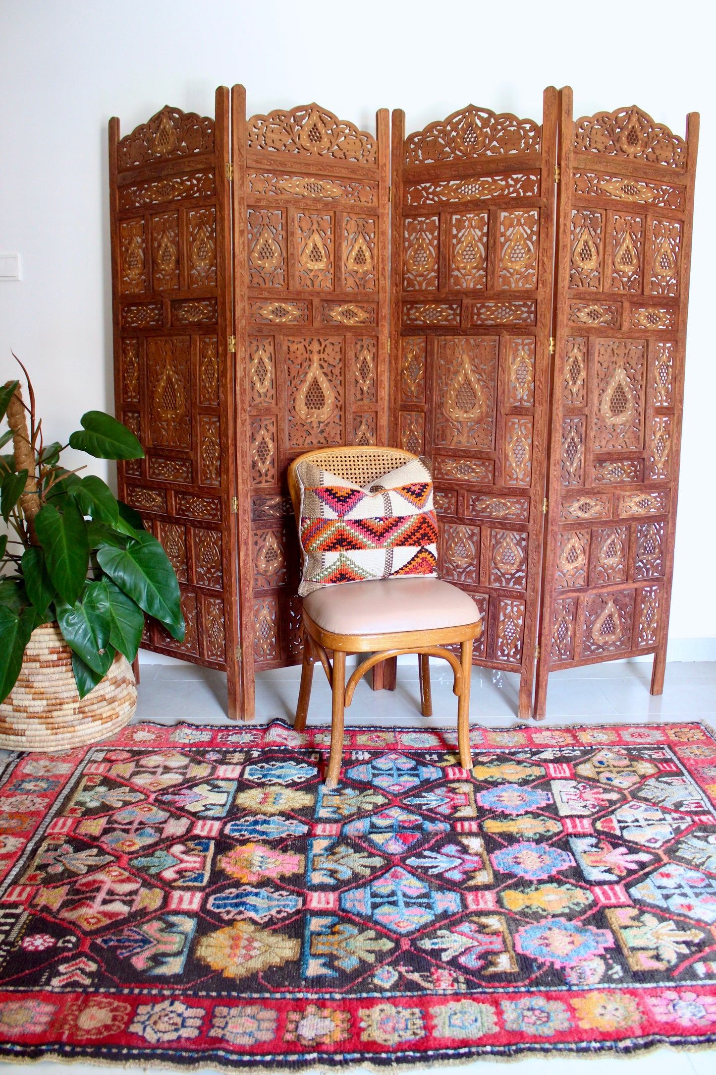 Carved Indian Jali Folding Room Divider
