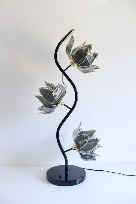 Vintage Lotus Flower Floor Lamp with Smoked Acrylic Petals