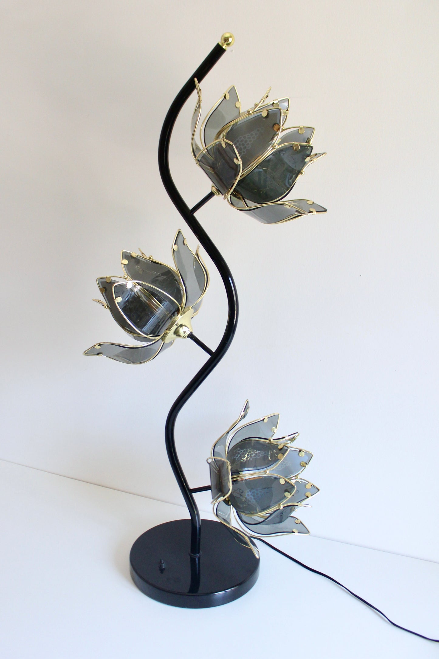 Vintage Lotus Flower Floor Lamp with Smoked Acrylic Petals