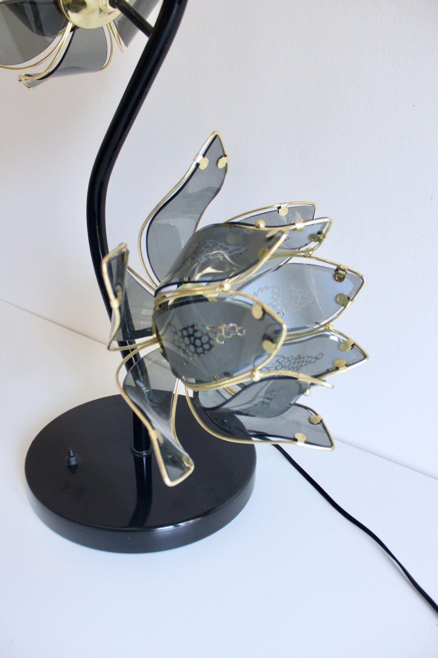 Vintage Lotus Flower Floor Lamp with Smoked Acrylic Petals