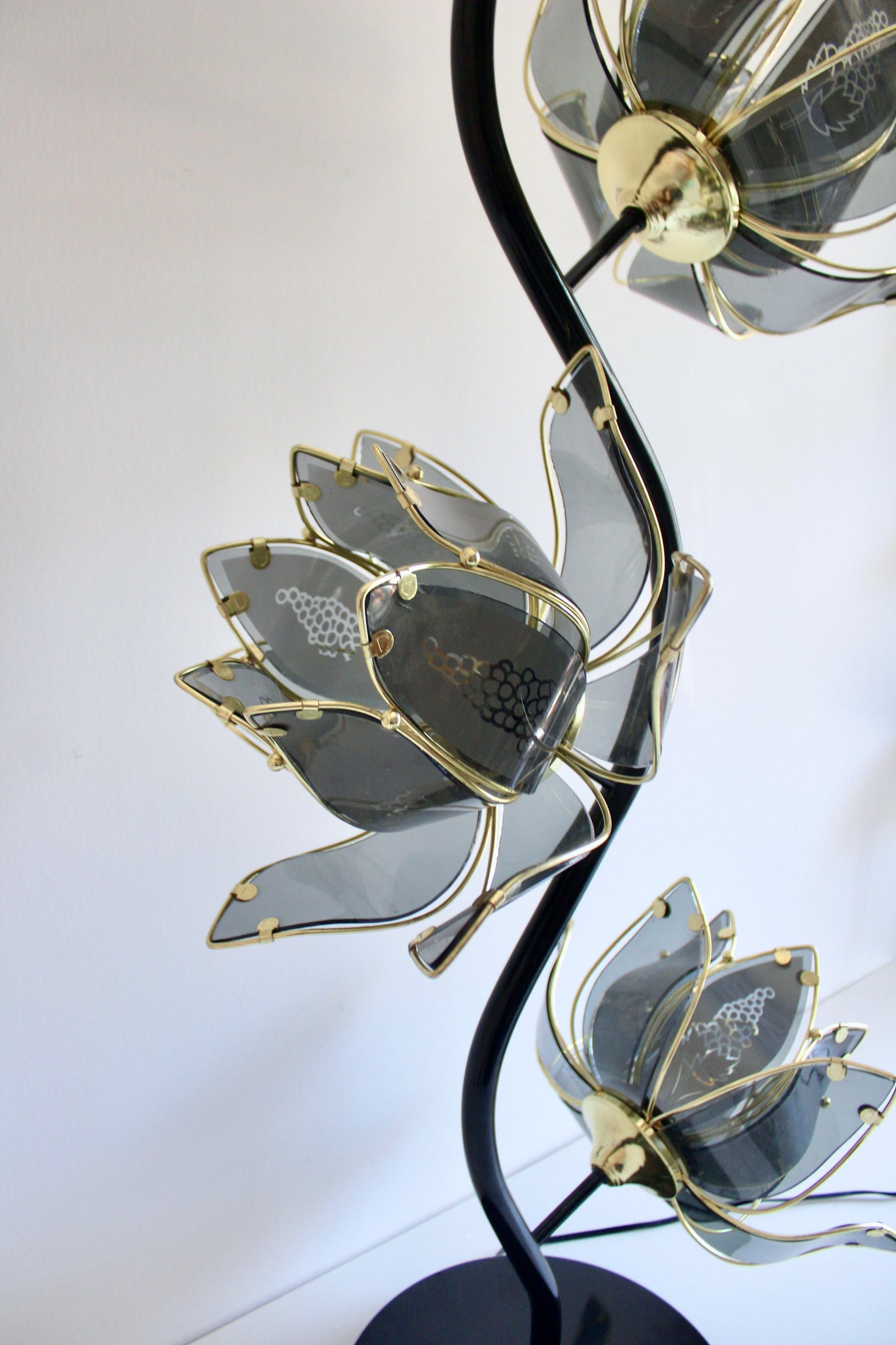 Vintage Lotus Flower Floor Lamp with Smoked Acrylic Petals
