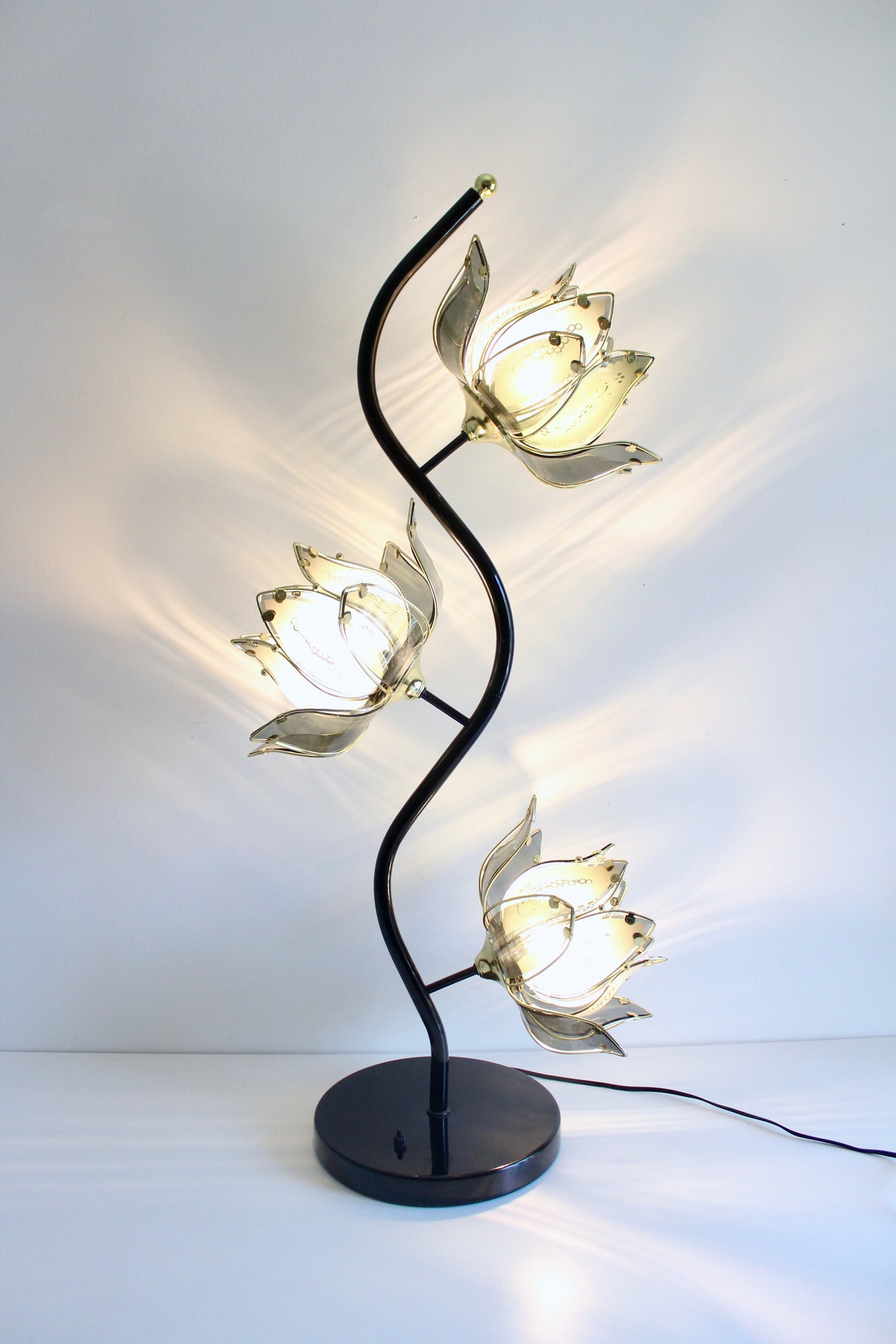 Vintage Lotus Flower Floor Lamp with Smoked Acrylic Petals