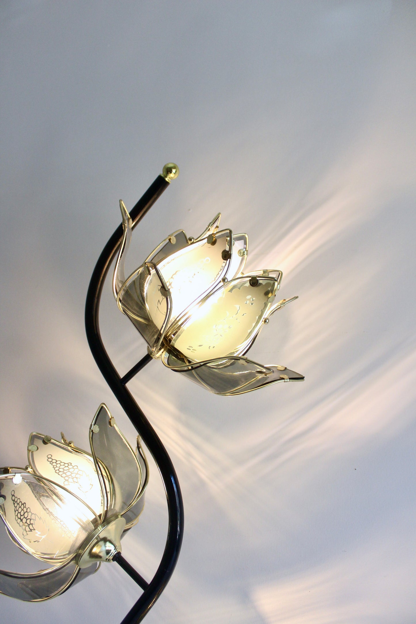 Vintage Lotus Flower Floor Lamp with Smoked Acrylic Petals