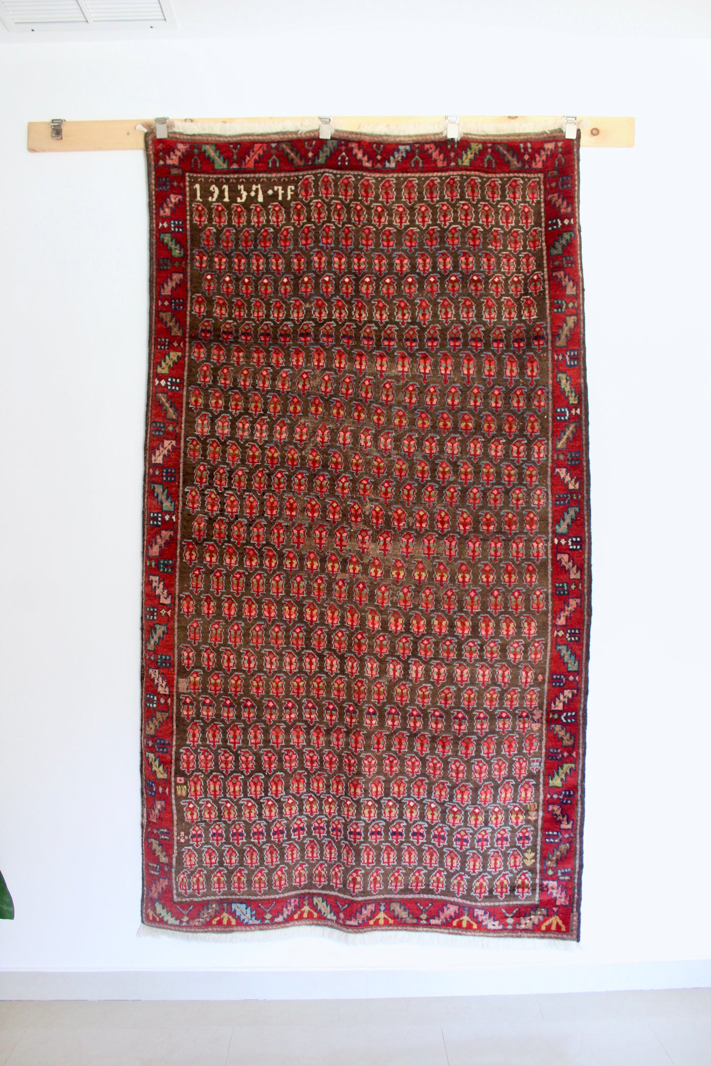 Antique Persian Kurdish Boteh Rug, Dated 1913